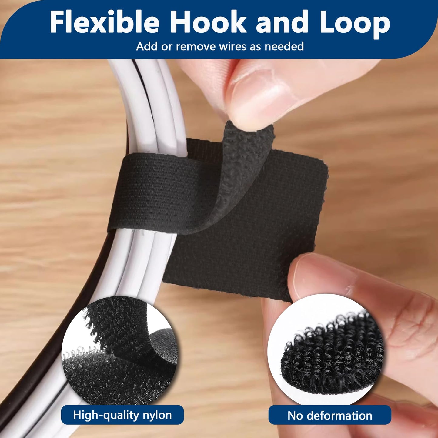 Abnii 50 PCS Hook and Loop Cable Ties, Under Desk Cable Management, Self Adhesive Cable Clips Straps, Sticky-Back Cord Organizer, Wire Organizer for TV PC Laptop Ethernet Desktop, White