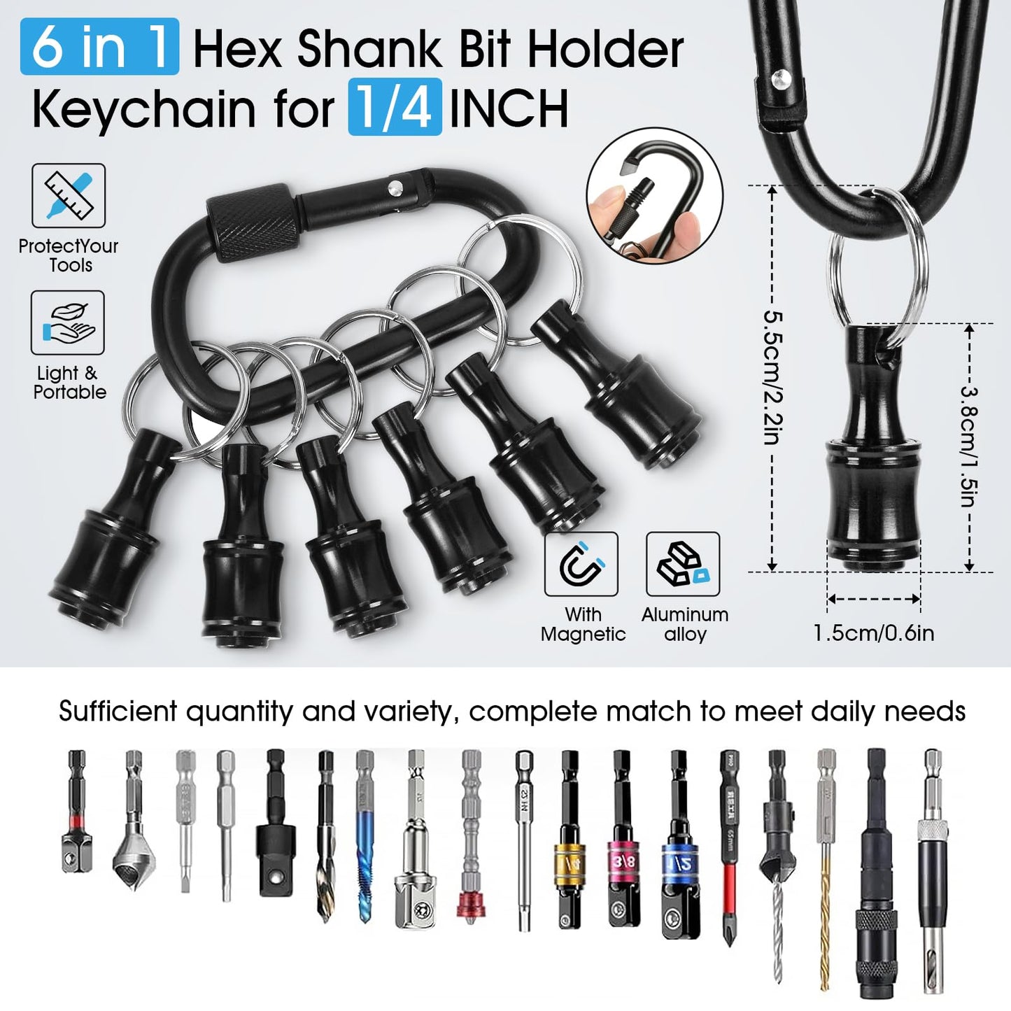 Bit Holder Drill Bit Extension Set, Upgrade Bit Holder Keychain 1/4" Hex Shank Aluminum Alloy Screwdriver Bits Holder, 3-Pack Quick Release Drill Bit Holder Tool Kit