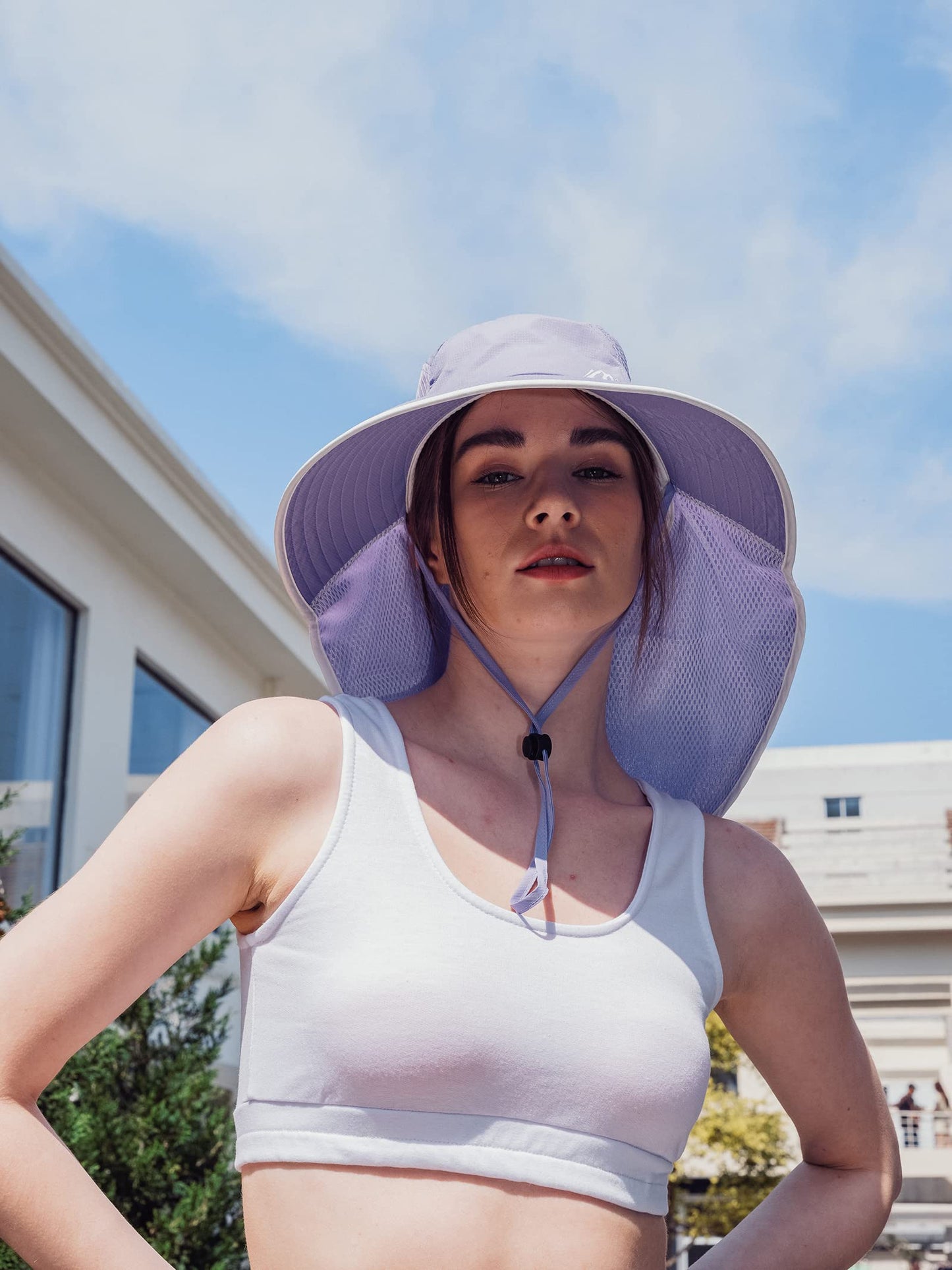 LMLALML Womens Sun Hats Hiking Fishinghat Wide Brim UPF 50+ UV Protection Gardening Hats with Large Neck Flap for Womens and Young Girls Light Purple