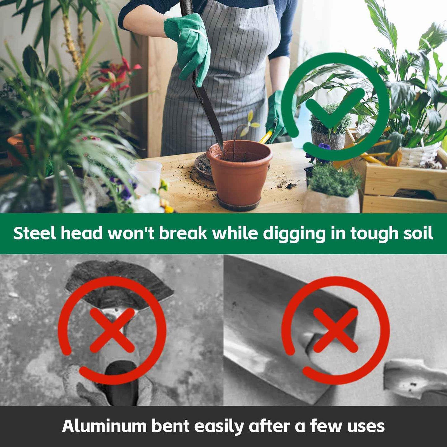 Garden Tools Set with Extension Handles, 5 Piece Thick Gardening Hand Tools, Heavy Duty Steel Rust-Proof Weeding Planting Tool Ideal Gardening Kit Gifts for Women and Men