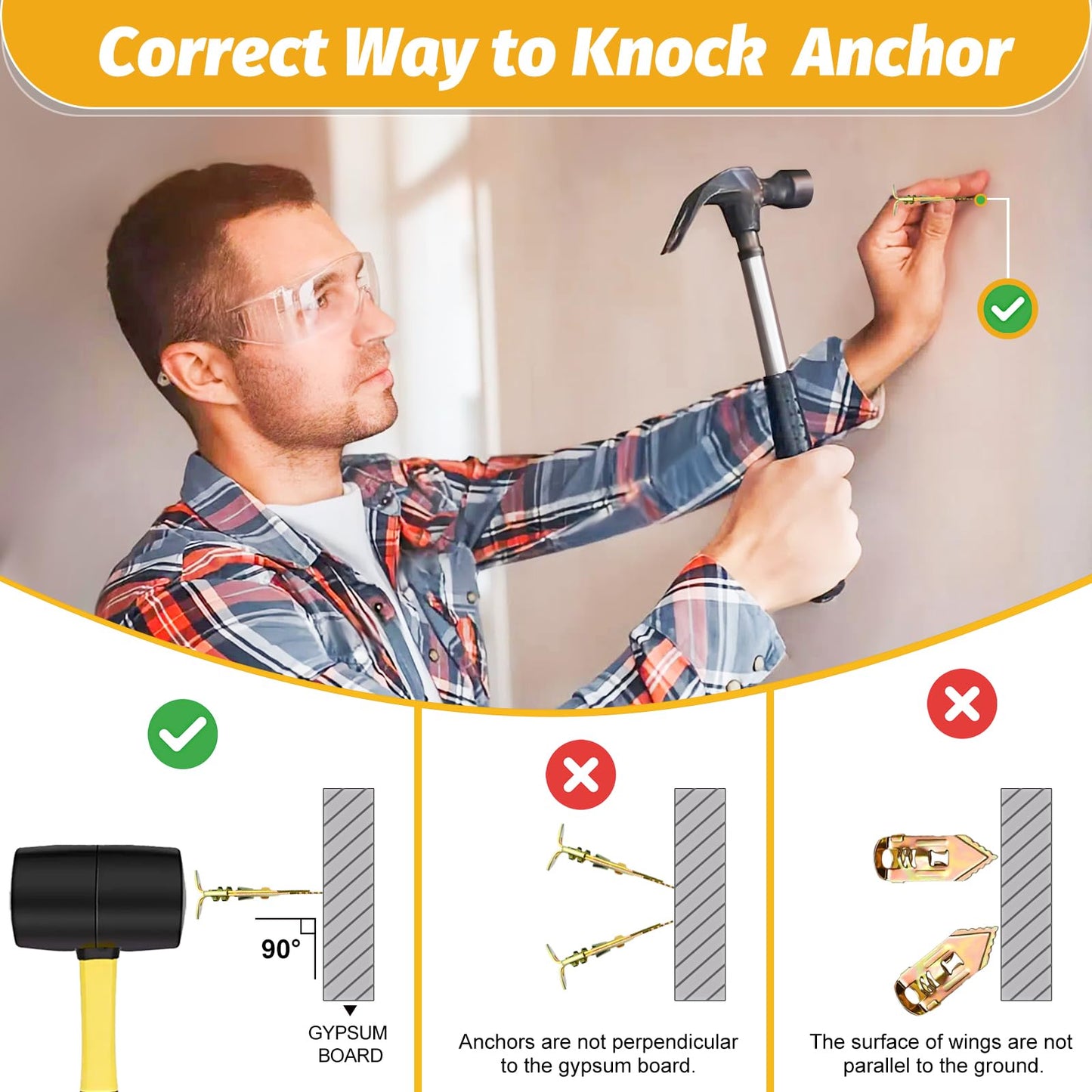 Kadrick 200Pcs Self Drilling Drywall Anchors with Screws,Zinc Plated Steel,2025 Upgraded Hollow Wall Anchors and Screws Kit, Easy Application No Drill or Holes in Wall(100 Anchors and 100 Screws)