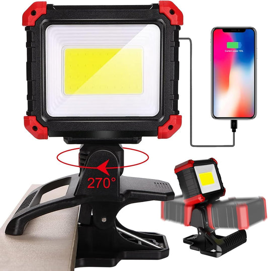 2100LM LED Rechargeable Work Light with Clamp - 2-Pack Magnetic Clip-On, 270° Rotating, Portable for Car Repair & Job Site Lighting
