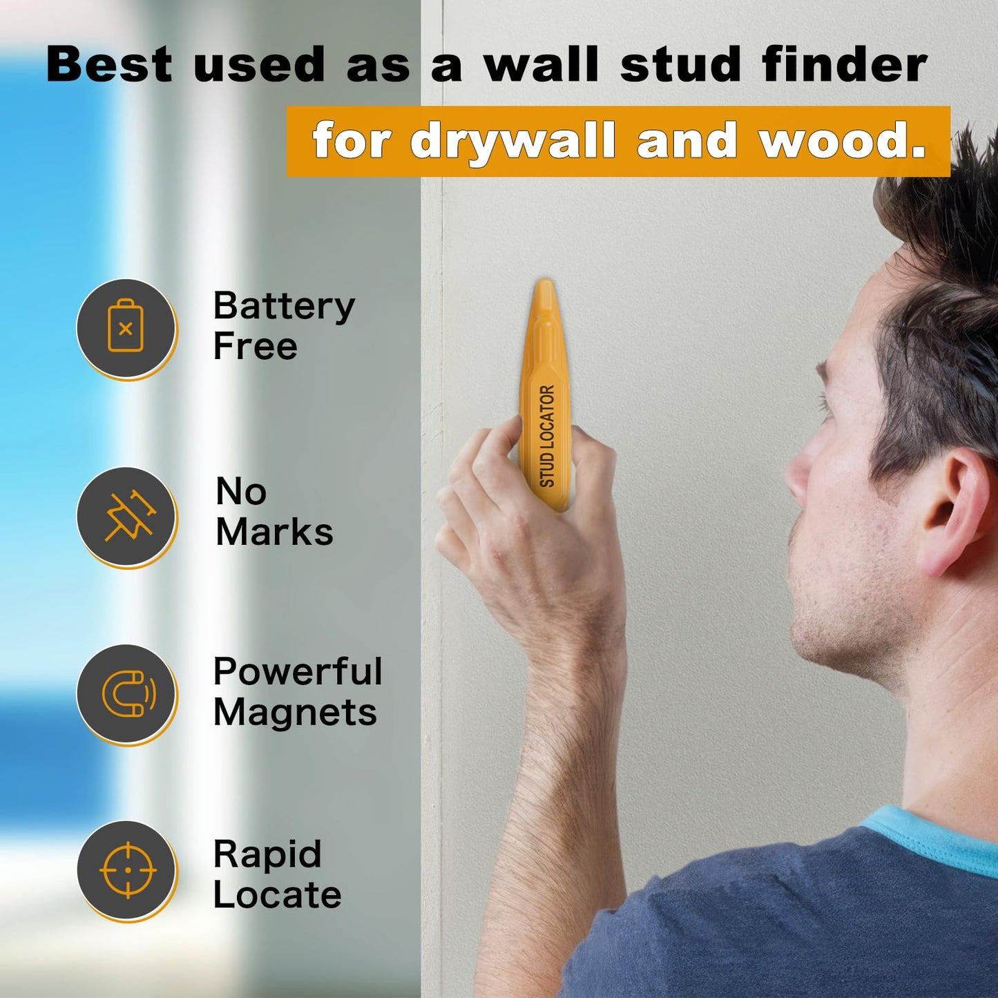 Stud Finder, Magnetic Stud Finder Easy to Use, No Batteries Required, Rapid to Locate Screws, Nails, Metal Studs Through Drywall and Wood - Powerful Magnet Stud Finder