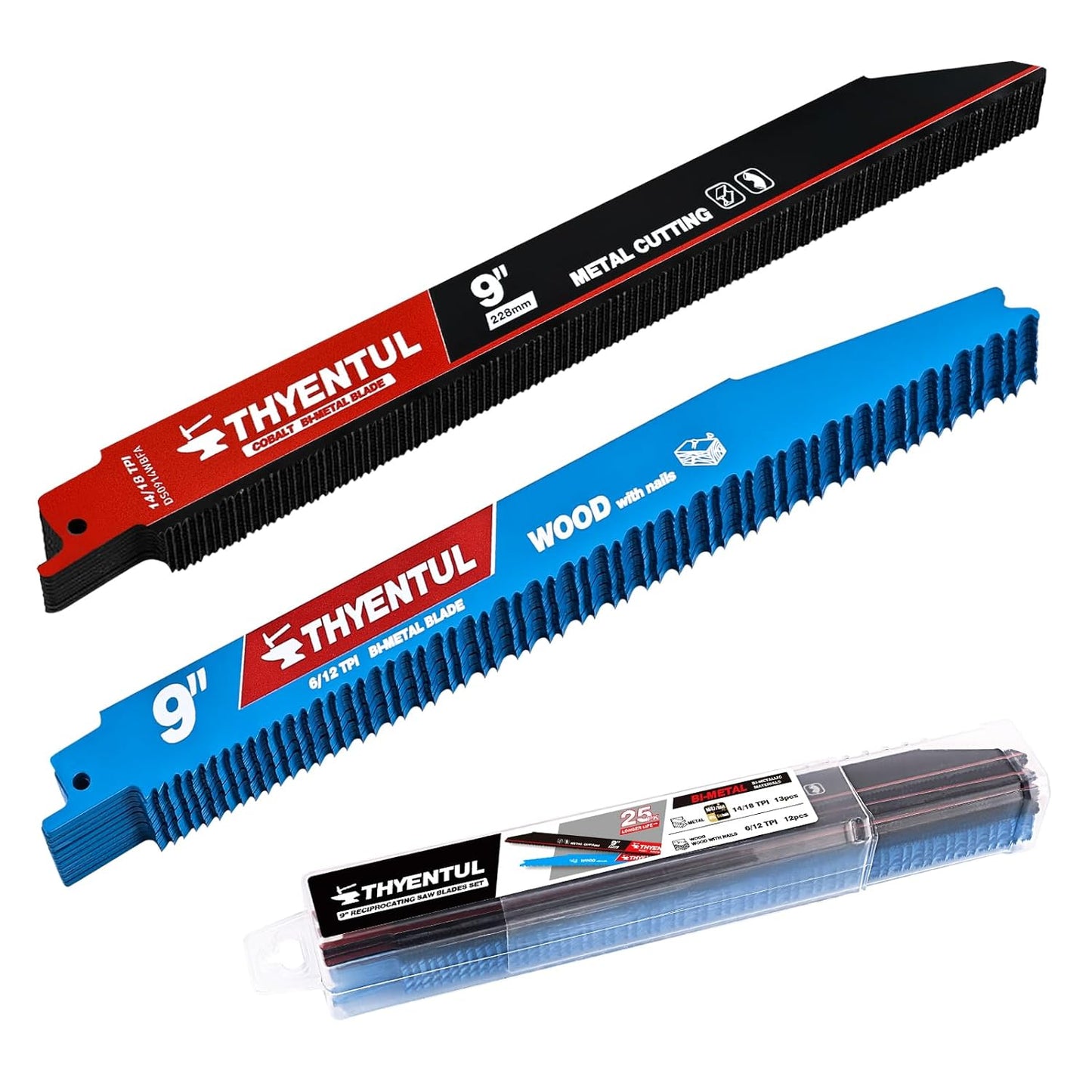 25-Pack 9-Inch Bi-Metal Reciprocating Saw Blades - 14/18 TPI for Medium Metals