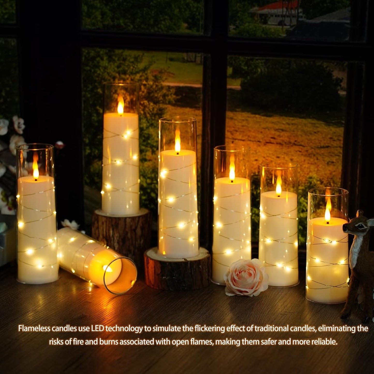 Flameless LED Pillar Candles Set - 9 Pcs White with Remote & Star String for Home Decor
