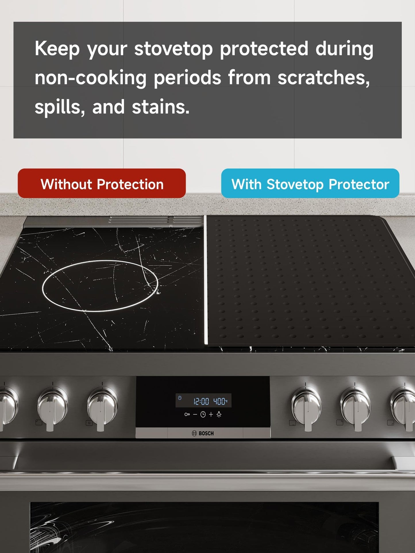 XiFEO Silicone Stove Top Cover for Electric Stove, Glass Stove Top Cover Protector, Flat Top Range Cover – Double as Dish Drying Mat, Coffee Bar Mat, Kitchen Stove Accessories, 28 x 20 in, Black