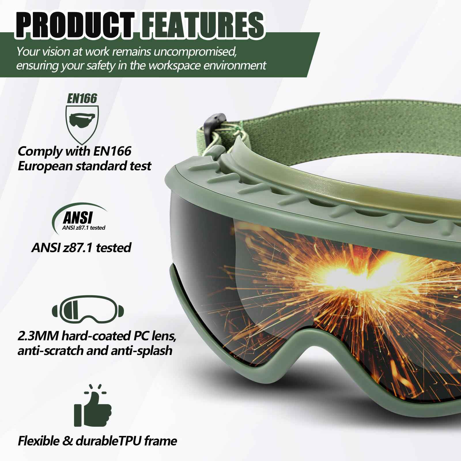 Relaxweex Welding Goggles Welding Safety Glasses Shade 5 IR Lens Cutting Torch Goggles Brazing Glasses for Men Eye Protection(Green)