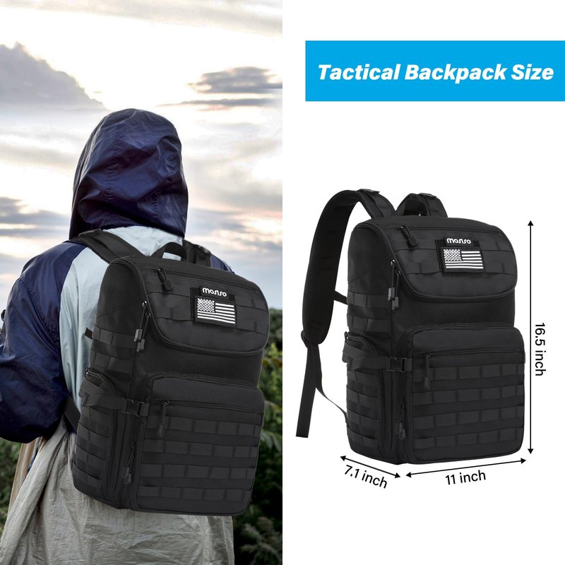 MOSISO 21L Tactical Backpack, Top Open Military Daypack 3 Day Assault Pack Army Rucksack Bug Out Bag with Laptop Compartment&USA Flag Patch for Men Women Sport Outdoor Hiking Camping Training, Black