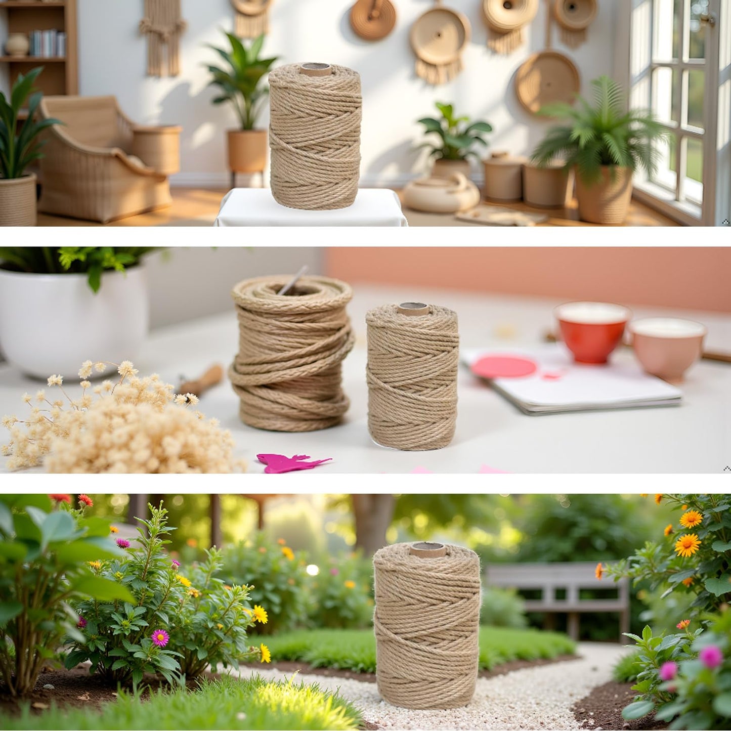 Dokumaru 1/5 in (5 mm) X 100 Ft (30 Meters) Jute Twine Rope String for Home Decorating, Cat Scratcher Post Tree, DIY Arts Crafts, Garden, Binding, Packing Material