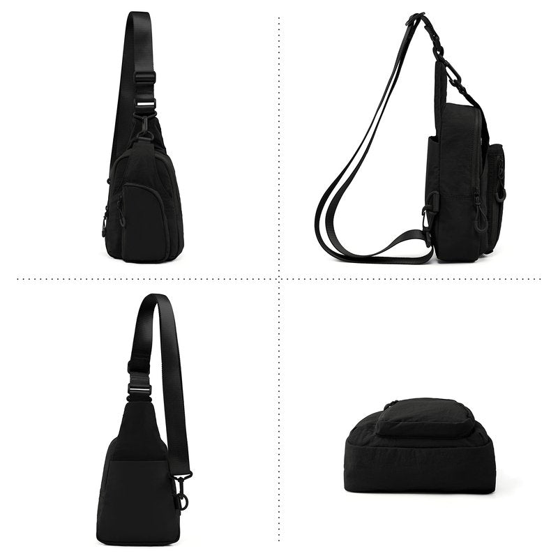 ODODOS Sling Bag with Adjustable Straps Crossbody Chest Bag Lightweight Small Backpack for Casual Outdoor Traveling Hiking, Black