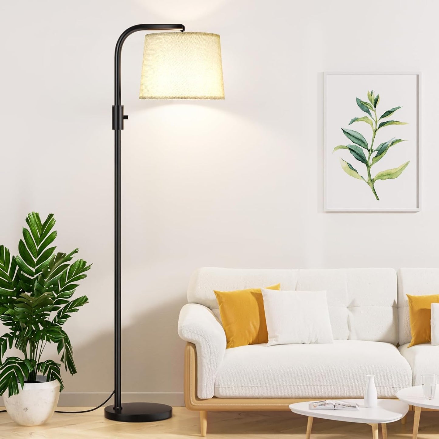Modern Dimmable Floor Lamp with 9W LED Bulbs - Stylish Standing Light for Living Room & Bedroom (Gold & White)