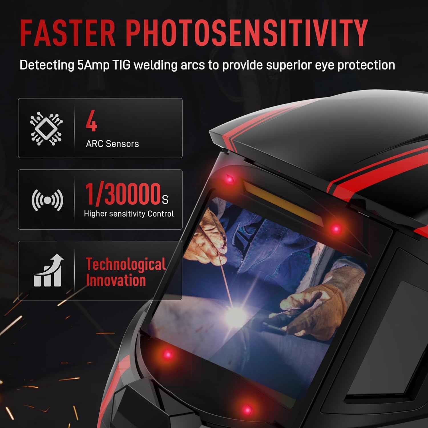 ANDELI Auto Darkening Welding Helmet - 180° Panoramic View, Solar & Rechargeable, True Color Shade 4/5-9/9-13