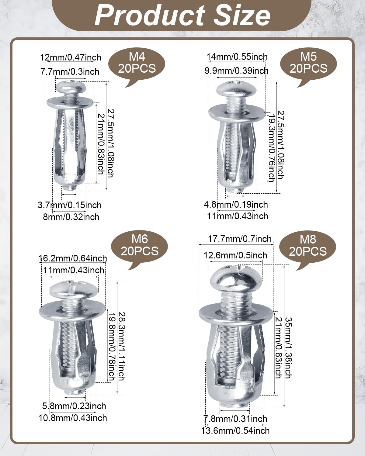 AOKLIT 40Pcs Expansion Screw Petal Nut, M4 M5 M6 M8 Jack Nuts, Petal Shape Metal Nut with Screws Assembly for Hollow Wall Iron Skin Plasterboard