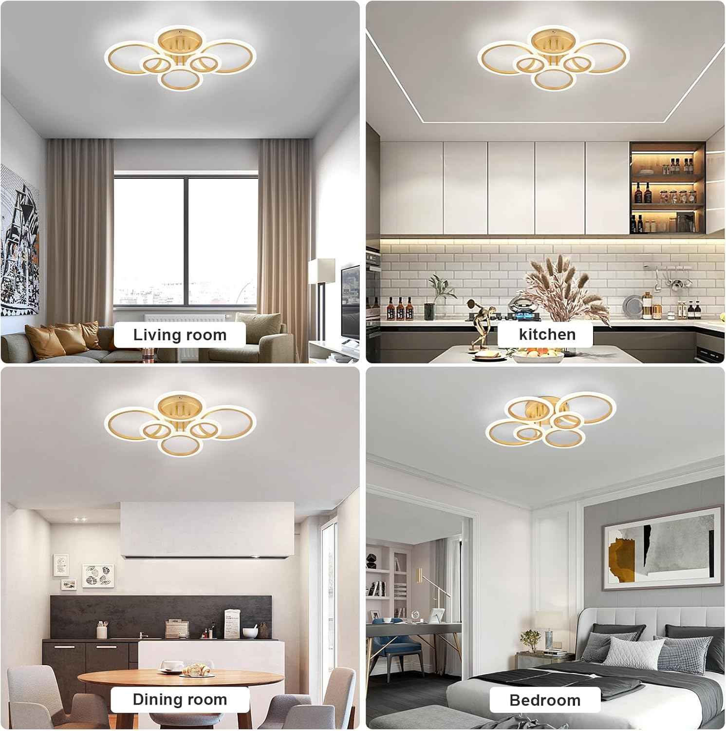 Modern LED Flush Mount Ceiling Light - 4 Rings 4000K Fixture for Kitchen & Living Room