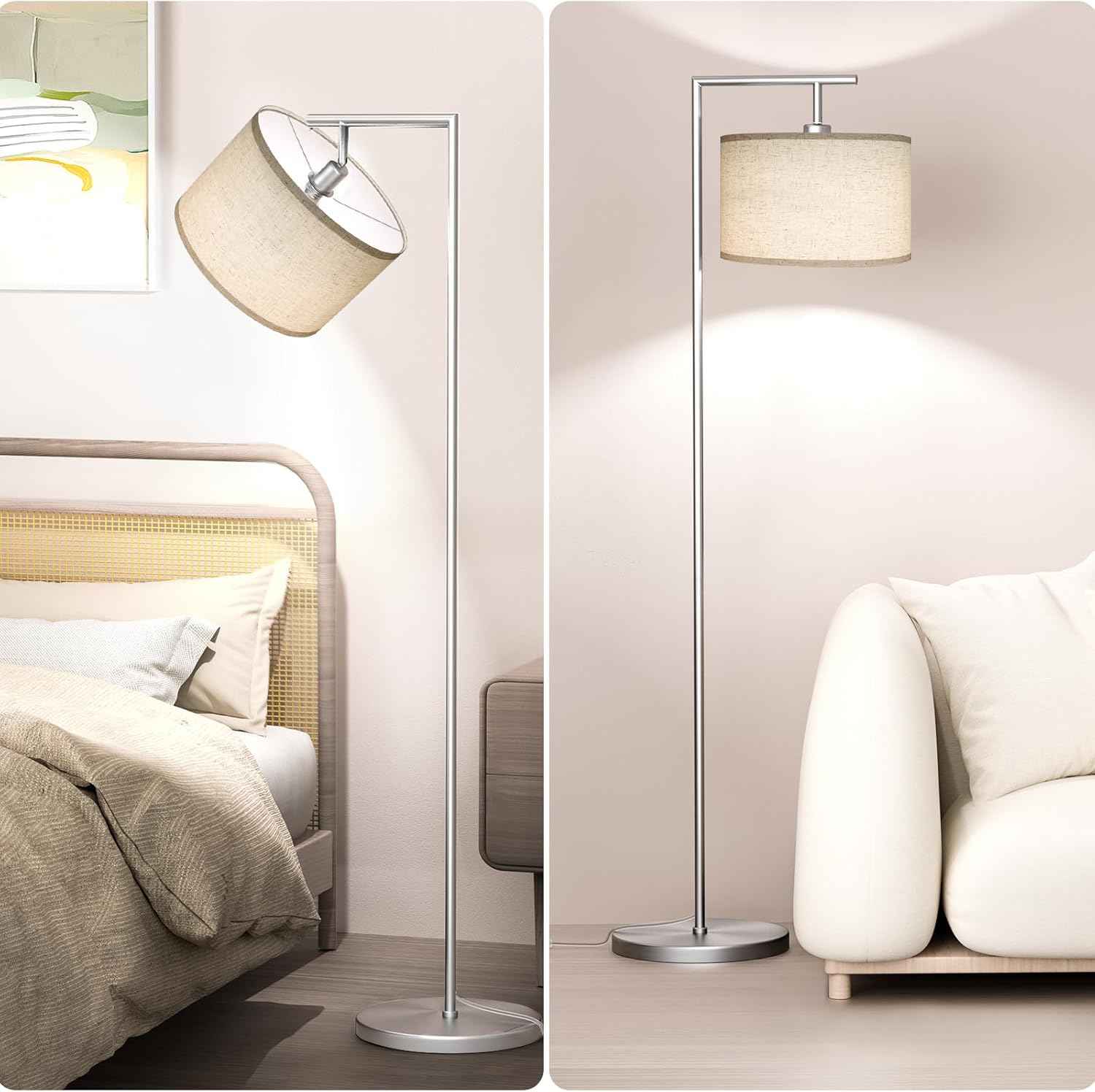 Adjustable Black Floor Lamp for Living Room - 3 Color Temperatures & Beige Linen Shade