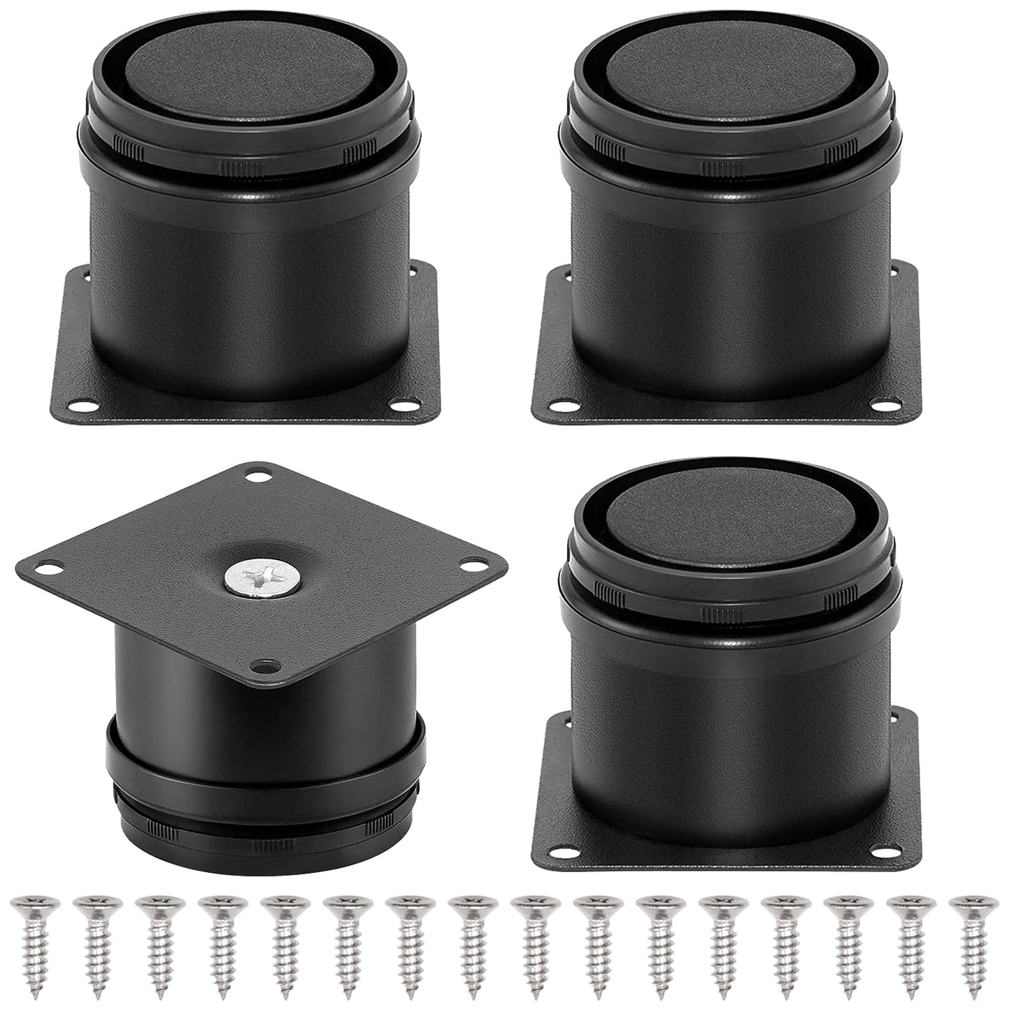 Eoppen 4-Pack 2 Inch Furniture Legs, Stainless Steel Adjustable Round Cabinet Legs with 16Pcs Screw for Cabinet Sofa Shelves Table DIY Furniture(Black 50x50mm)