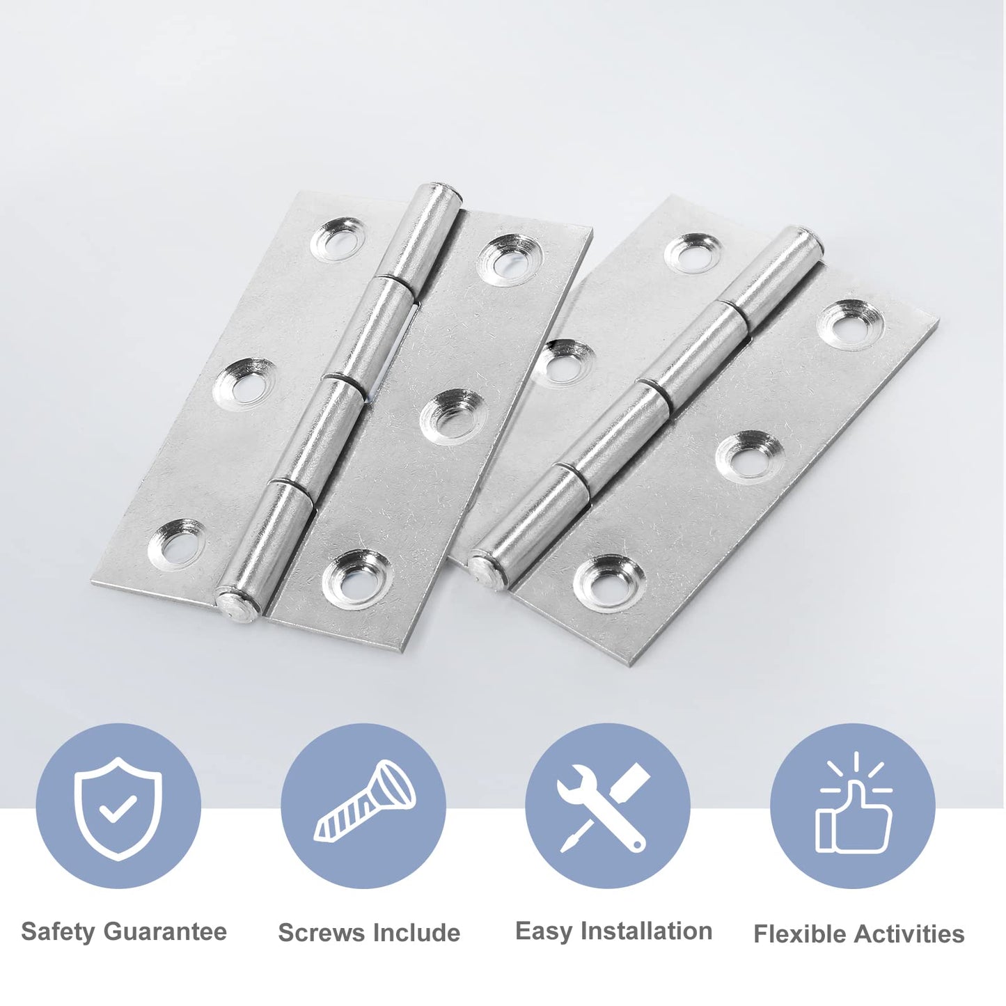 2-3/8" Door Hinge, Zernmiarder 12 Pcs Stainless Steel Butt Hinges, Silver Window Hinges, Interior and Outdoor Hinge with Screws, 60 x 38 x 1.2mm