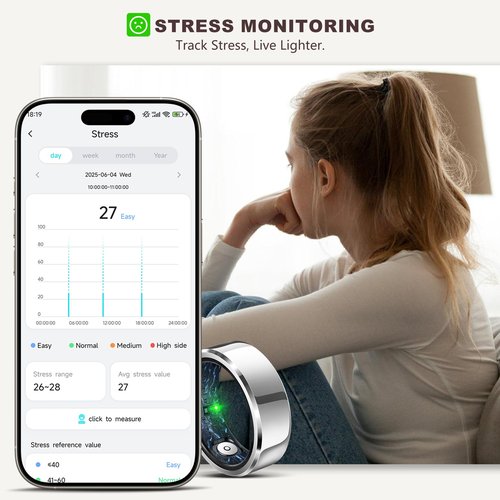 Smart Ring for Women Men, Fashion Minimalist Fitness Ring & Sleep Tracker Ring with Heart Rate, SPO₂,Blood Pressure,5ATM Waterproof Health Ring,No Subscription,Travel-Friendly Women Gift (Silver,12)