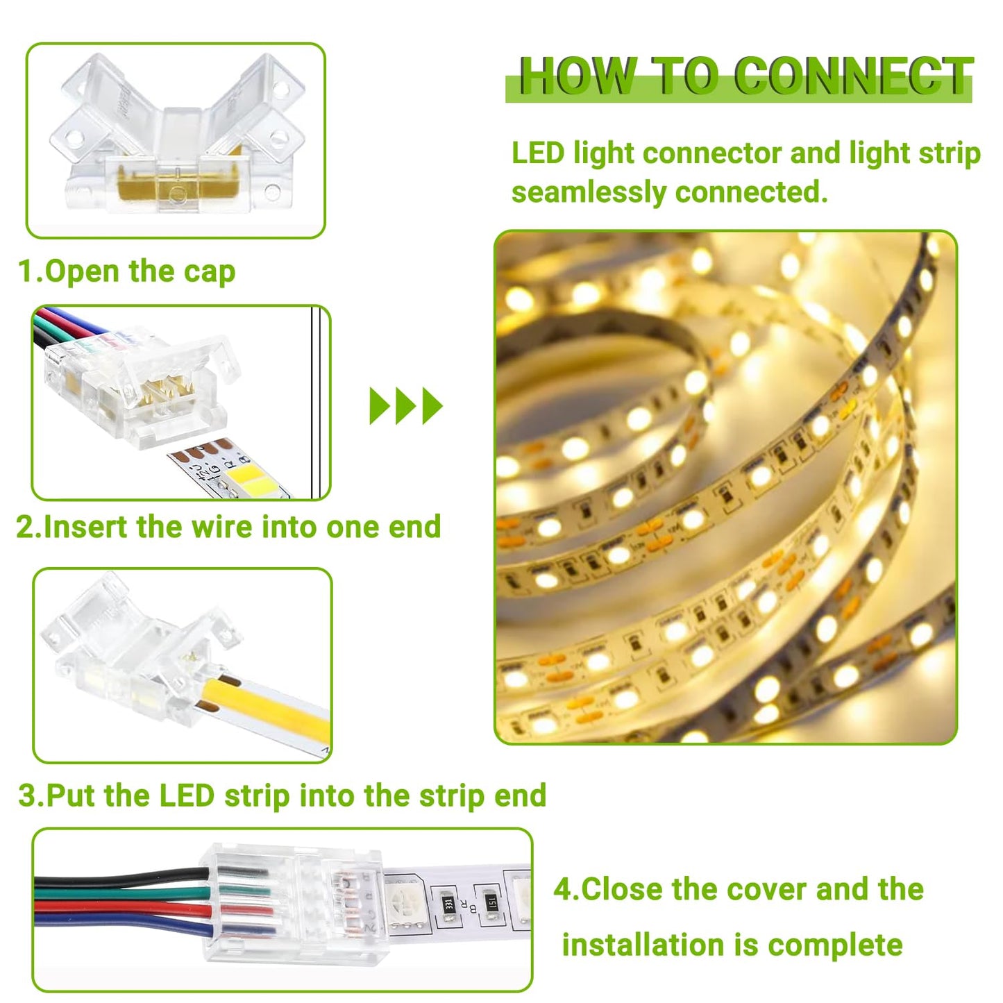 EPLZON 4 Pin 8 mm LED Strip Connector - RGB Lights Adapter (20pcs)