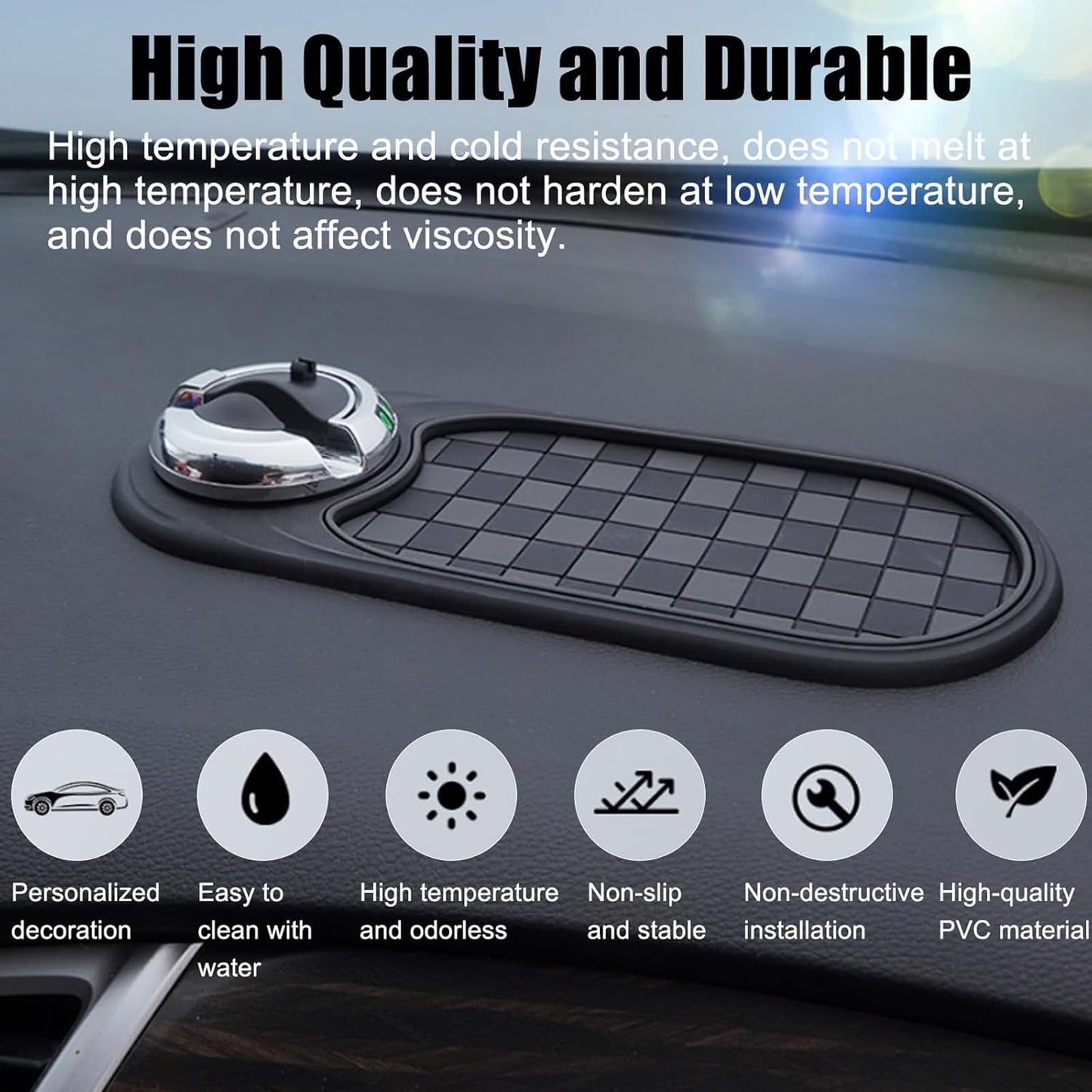 Multifunction Car Anti-Slip Mat, 2025 New Rotatable Anti Skid Car Dashboard Pad,Auto Phone Holder-Universal Non-Slip Car Mat, with Temporary Parking Numbe, for Phone Sunglasses Keys Gadgets (Silver)
