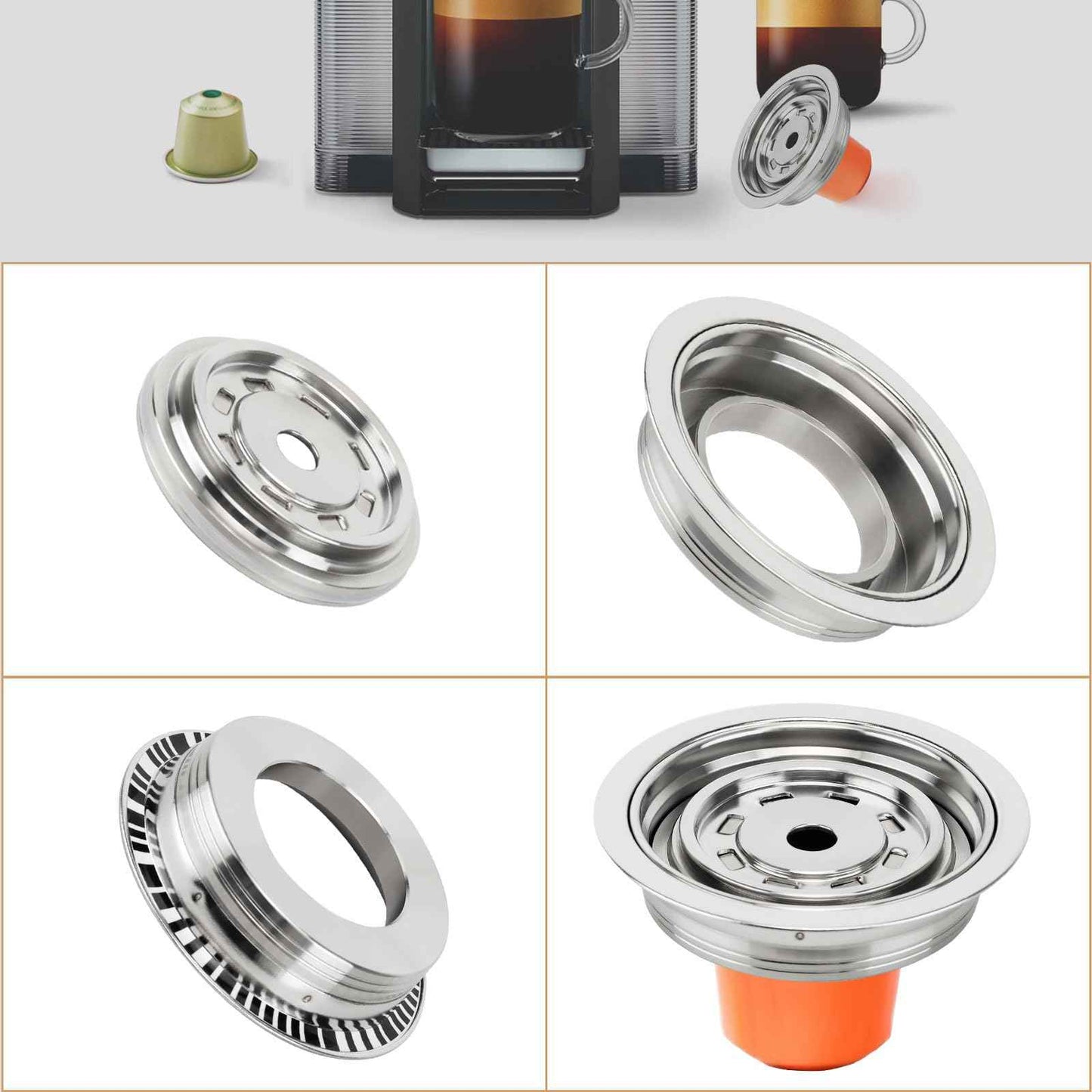 Reusable Coffee Capsule Adapter for Nespresso Vertuo Machines, Stainless Steel Coffee Pod Adapter with 4 Stickers, Compatiable with Vertuo POP/Vertuo Next/Delonghi ENV135/ Vertuolline GCA1 (150 ml)