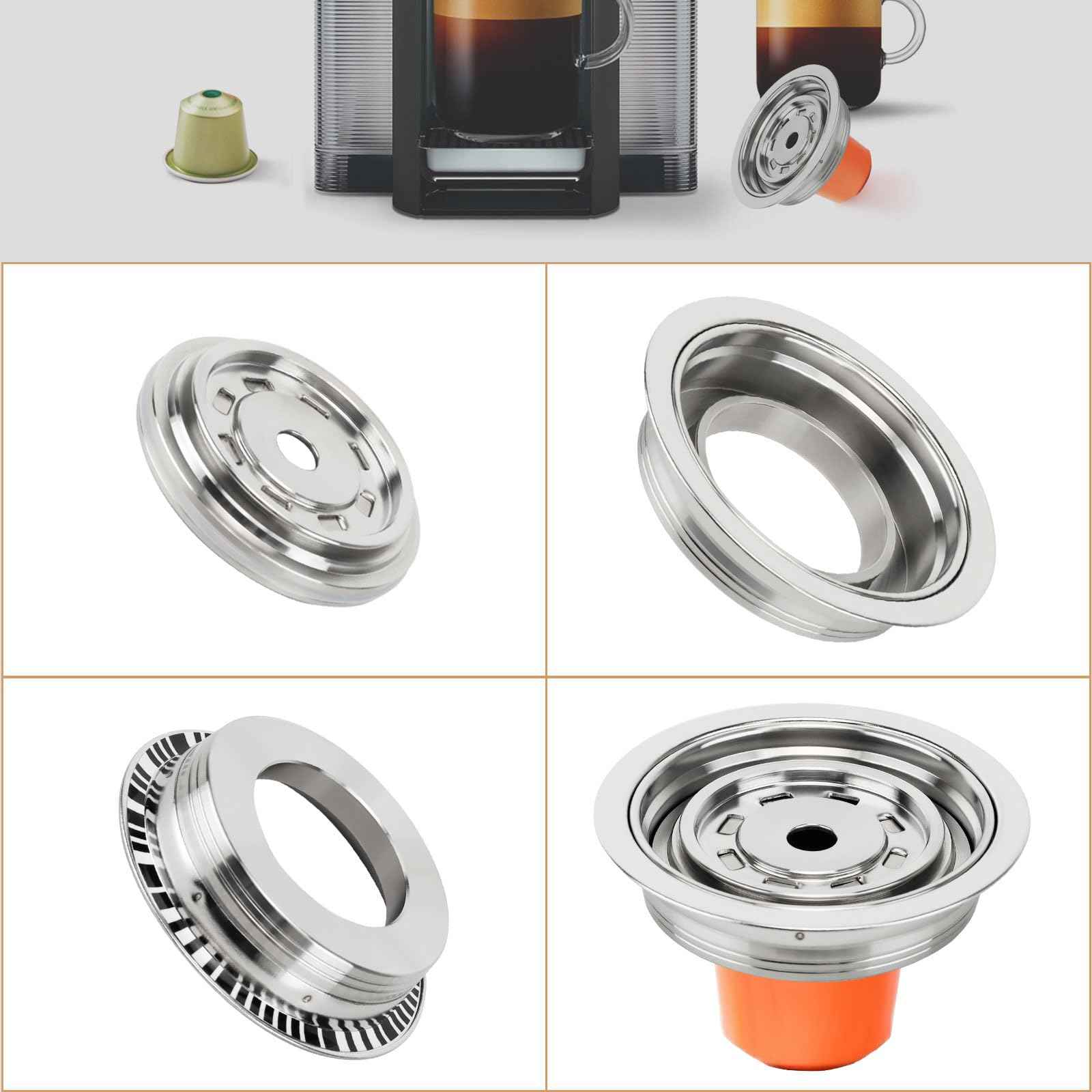 Reusable Coffee Capsule Adapter for Nespresso Vertuo Machines, Stainless Steel Coffee Pod Adapter with 4 Stickers, Compatiable with Vertuo POP/Vertuo Next/Delonghi ENV135/ Vertuolline GCA1 (150 ml)