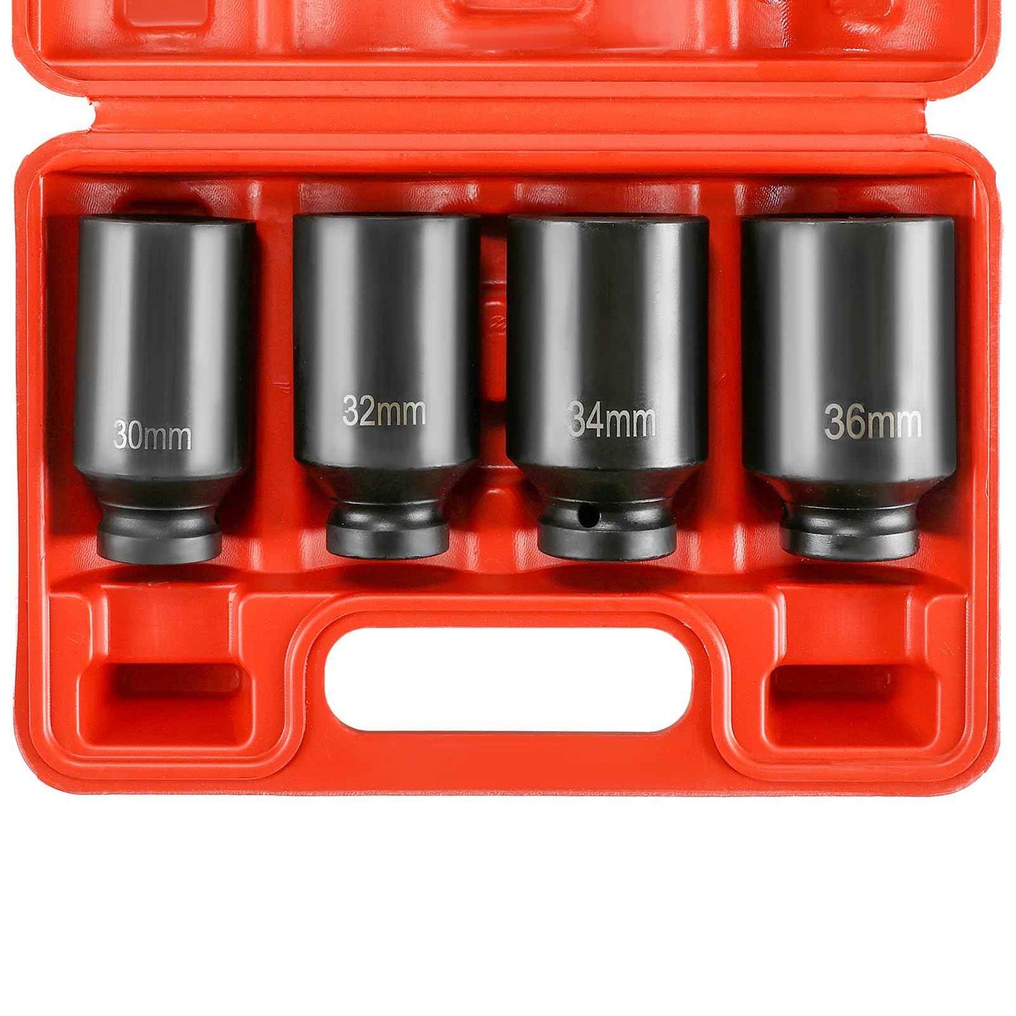 NYXOVA 1/2" Drive Deep Spindle Axle Nut Impact Socket Set, 12 Point Metric 30mm 32mm 34mm 36mm Drive Spindle Axle Hub Nut Socket Set, CR-MO, 4-Piece 1/2" Heavy Duty Impact Socket Set