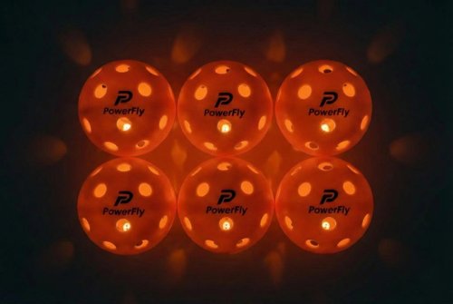 PowerFly Outdoor LED Pickleball Balls, High Visibility, 6 Pack (Orange)