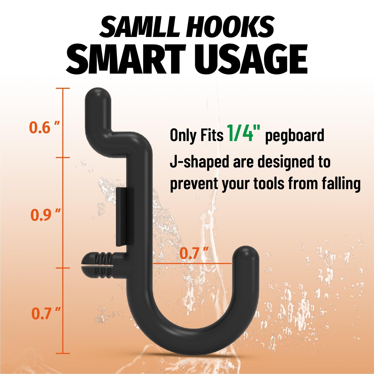 HUHOLE Pegboard Plastic Hooks, Designed for 1/4" Metal Pegboard Panel, Black, 100PC