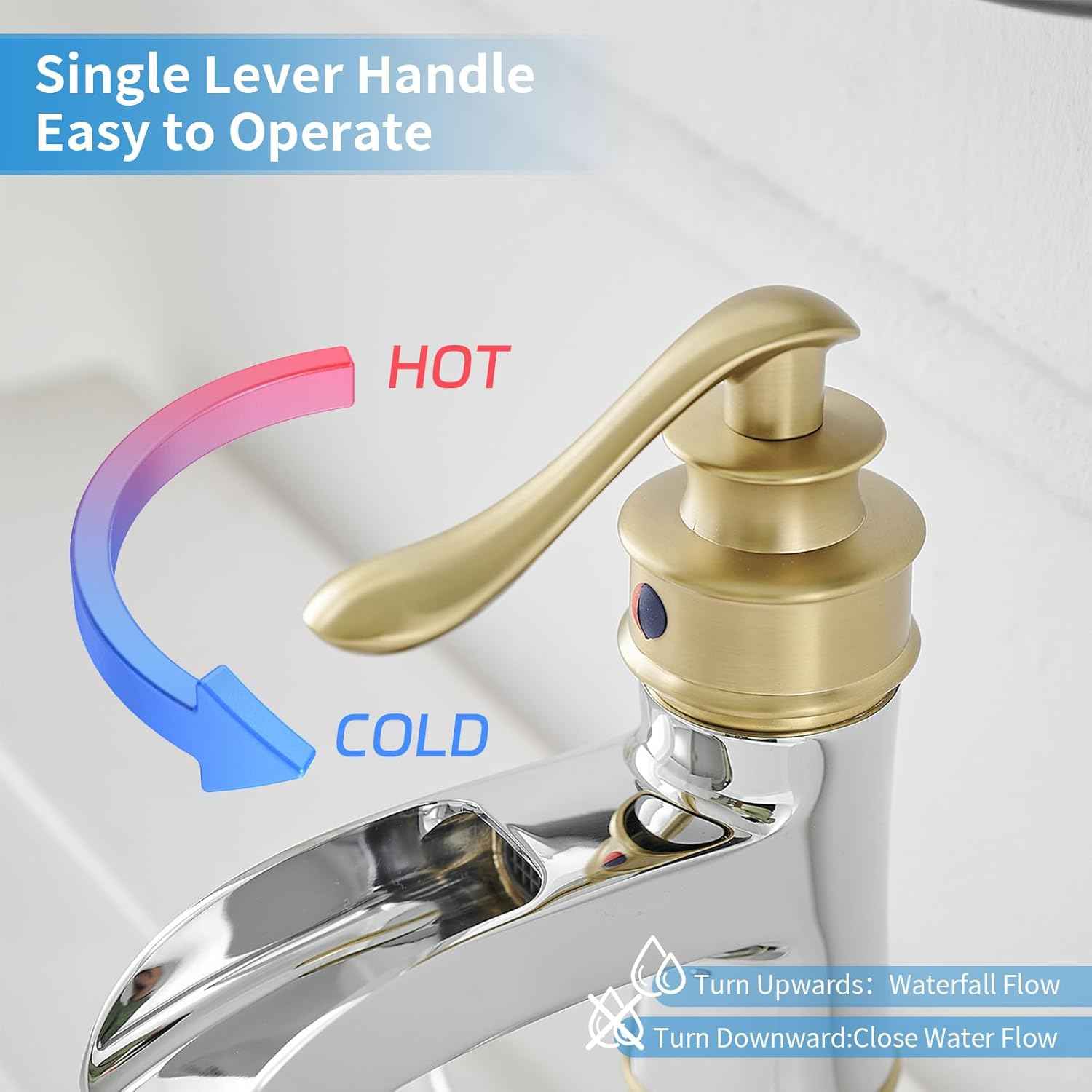 Matte Black Waterfall Bathroom Faucet - Single Handle Lavatory Sink Mixer with Brass Drain