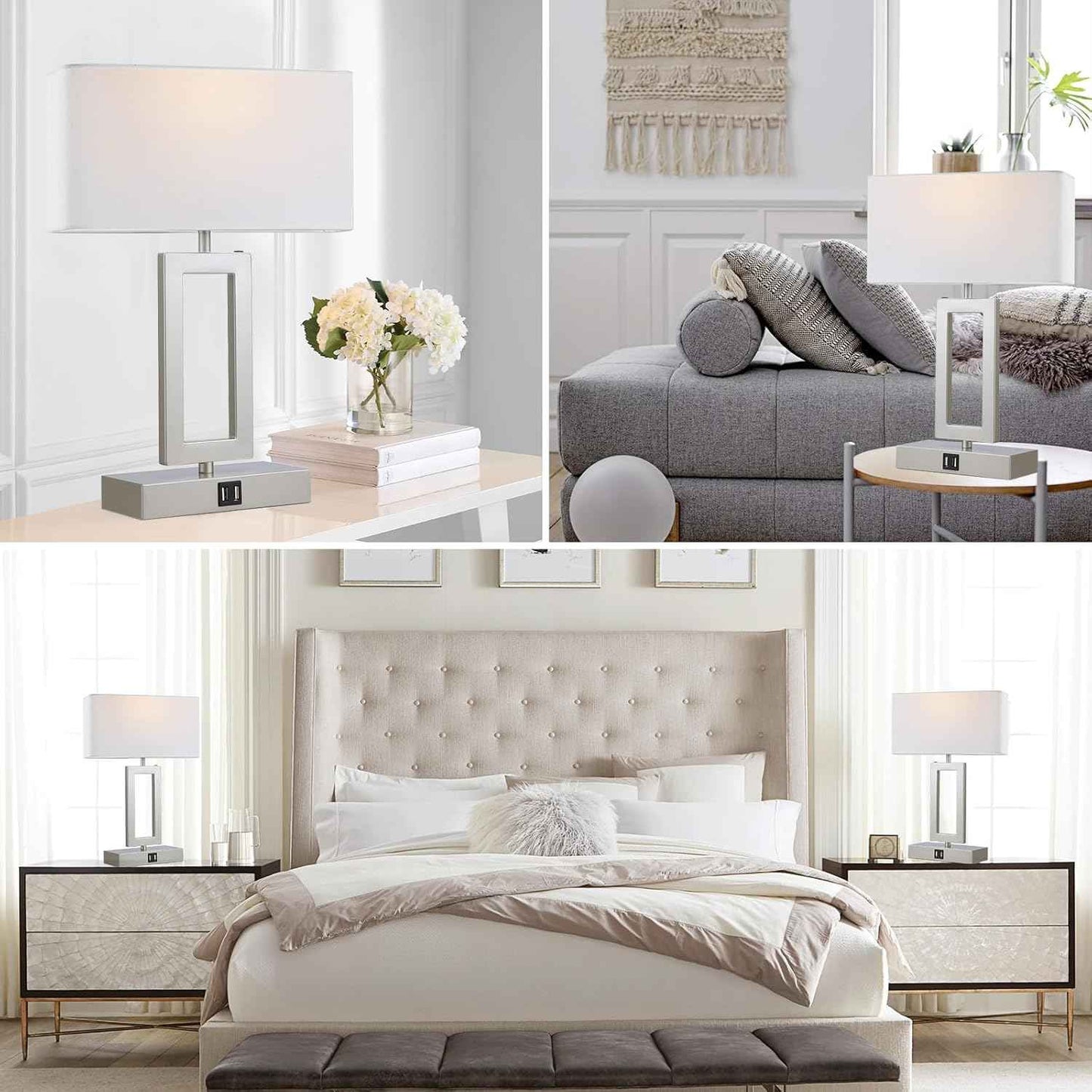 Gold Table Lamps Set of 2 - 3-Way Dimmable Touch Control with USB Ports, 22” Modern Design for Bedroom & Living Room