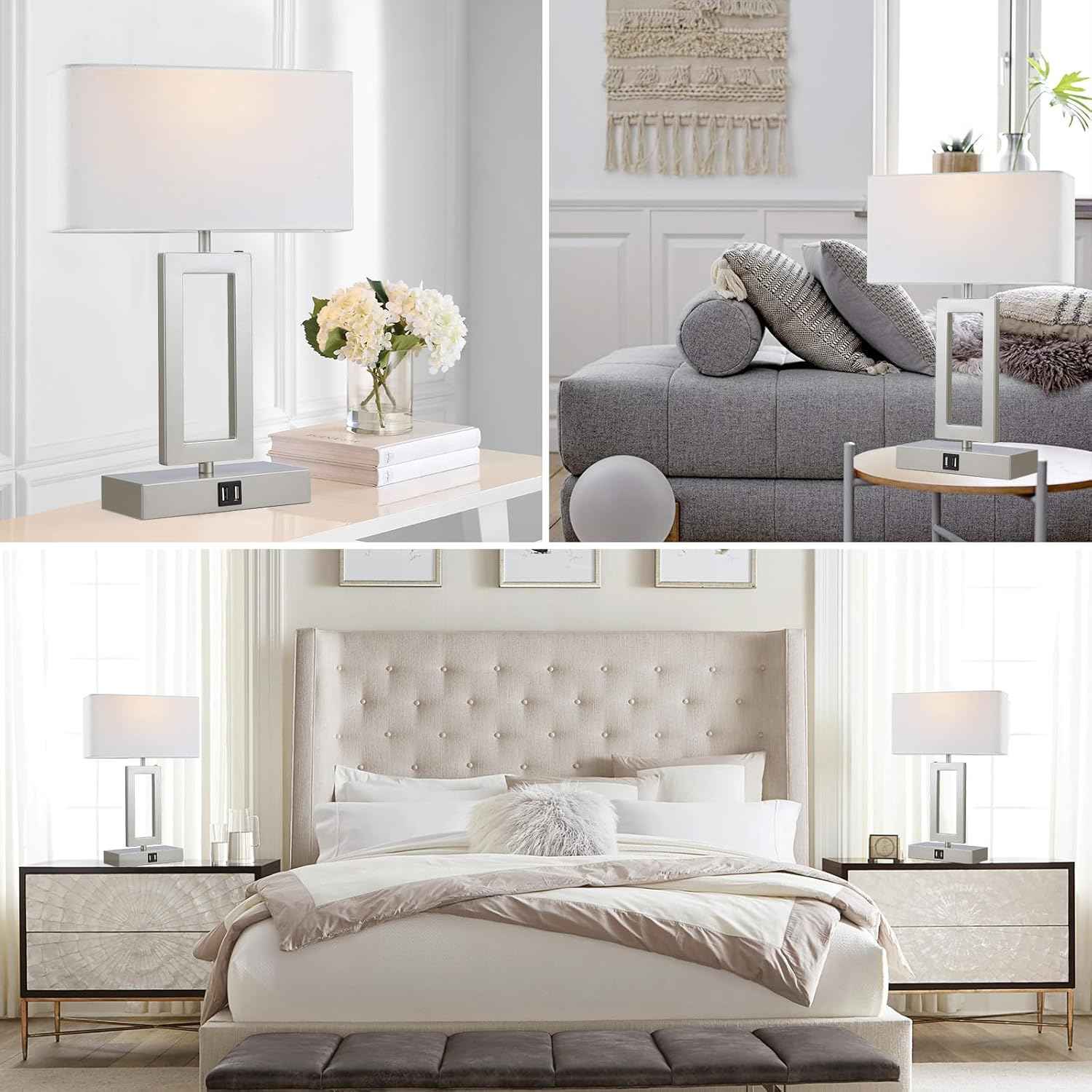 Gold Table Lamps Set of 2 - 3-Way Dimmable Touch Control with USB Ports, 22” Modern Design for Bedroom & Living Room