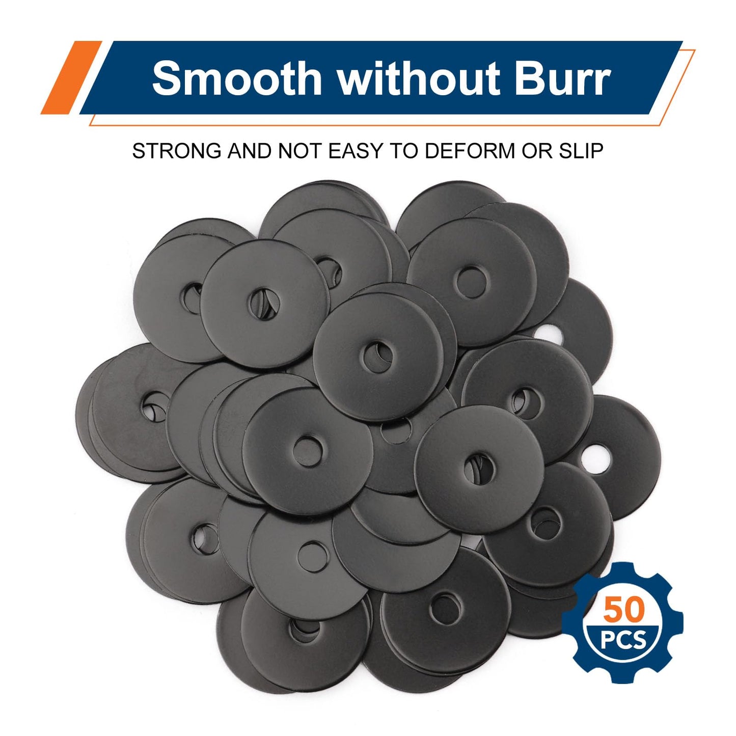 50PCS 1/4" x 1-1/4" Black Fender Washers, 18-8(304) Stainless Steel Flat Fender Washer for M6 Bolts, 1/4" ID x 1-1/4" OD, 0.06'' Thick