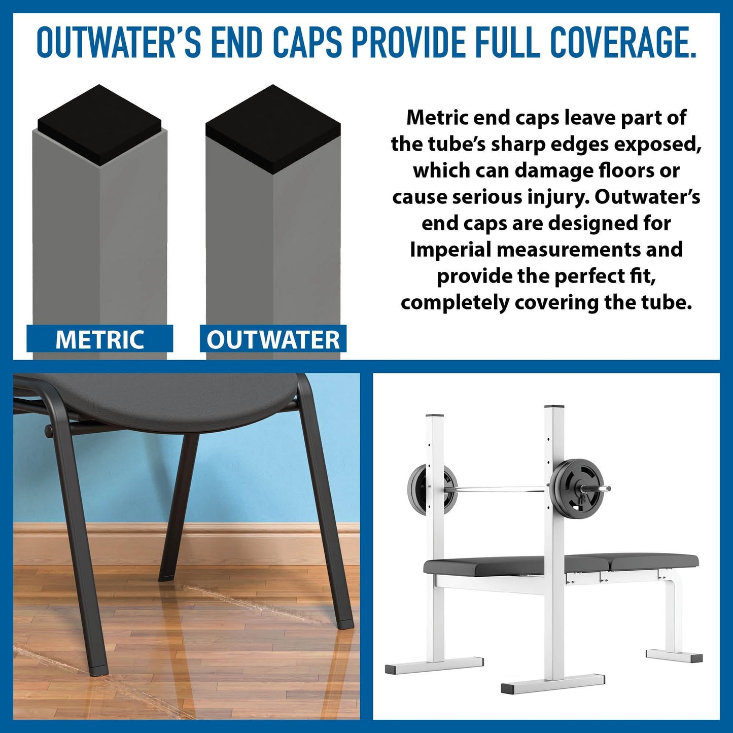 Outwater Plastic 2-1/2" Square Insert End Caps for Tubing, Finishing Plug for Square Tubing Chair Glide, Floor Protector, Fits Multi Gauge Tubing, USA Made, 10 Pack