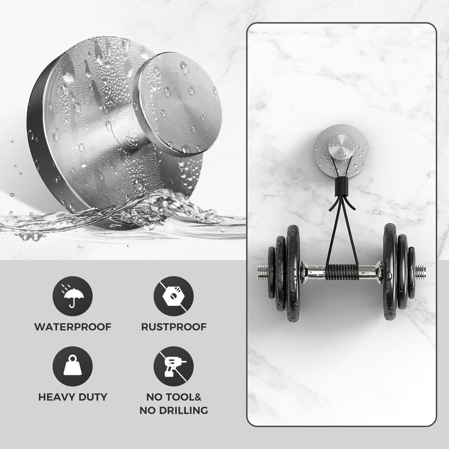 Shower Hooks for Inside Shower,Suction Cup Hooks for Glass Window,Removable Towel Hooks for Bathrooms,2 Packs(Silver)