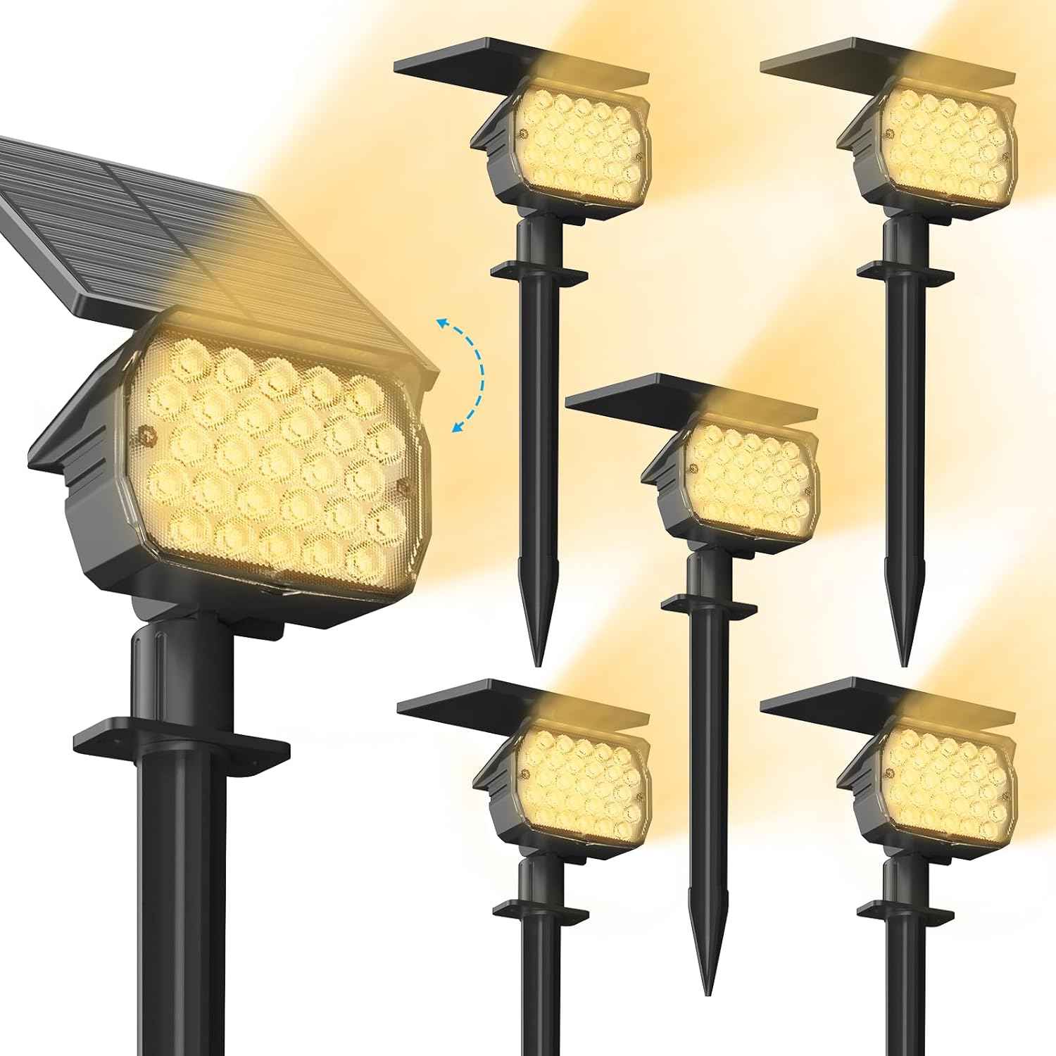 VOLISUN 8-Pack Solar Landscape Spotlights - IP67 Waterproof Uplights for Garden & Pathway, 27 LED Warm White, 3 Lighting Modes