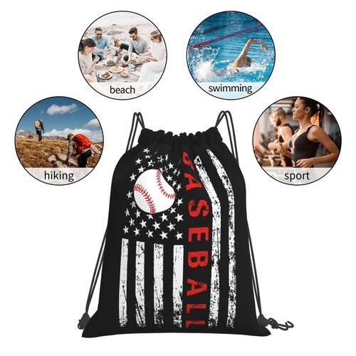 AIMASTZ American Baseball Flag Unisex Drawstring Backpack Bag Sport Gym Swim Travel Sackpack