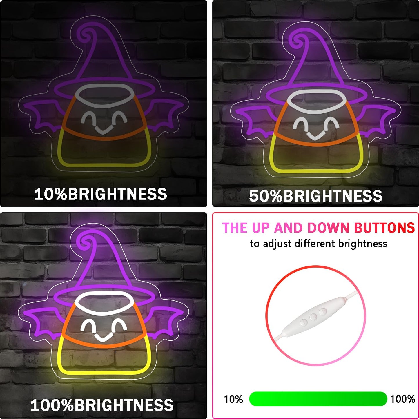 Halloween Neon Sign for Wall Decor Bat Led Sign Dimmable Candy Corn Neon Sign Witch Neon Light Up Sign Halloween Bedroom Kids Room Bar Horror Man Cave Game Room