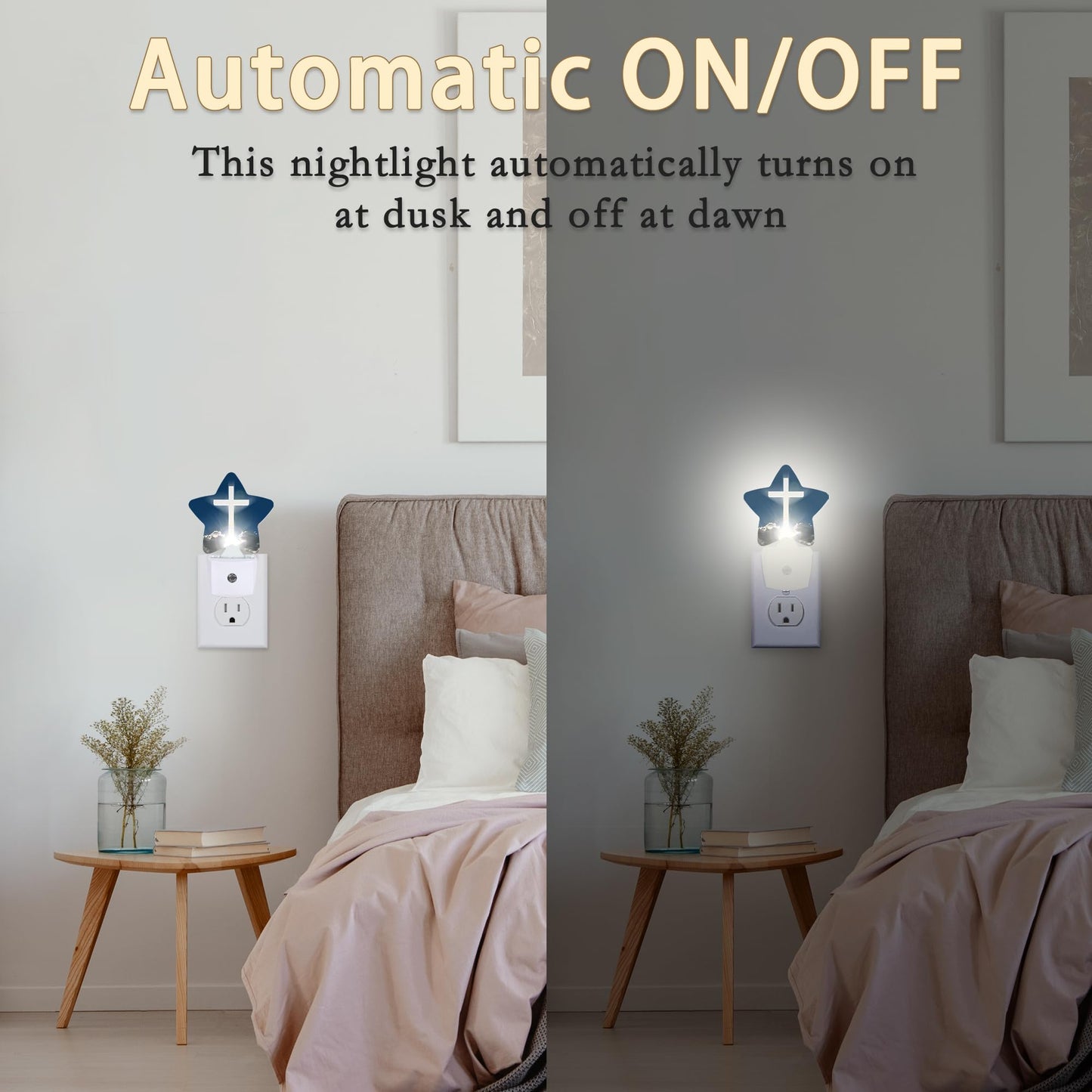 Cross Heaven Plug-in Night Light with Dusk-to-Dawn Sensor for Bedroom,Bathroom and Living Room Sleep Friendly lamp for Women/Girls/Boys Gift,0.5W