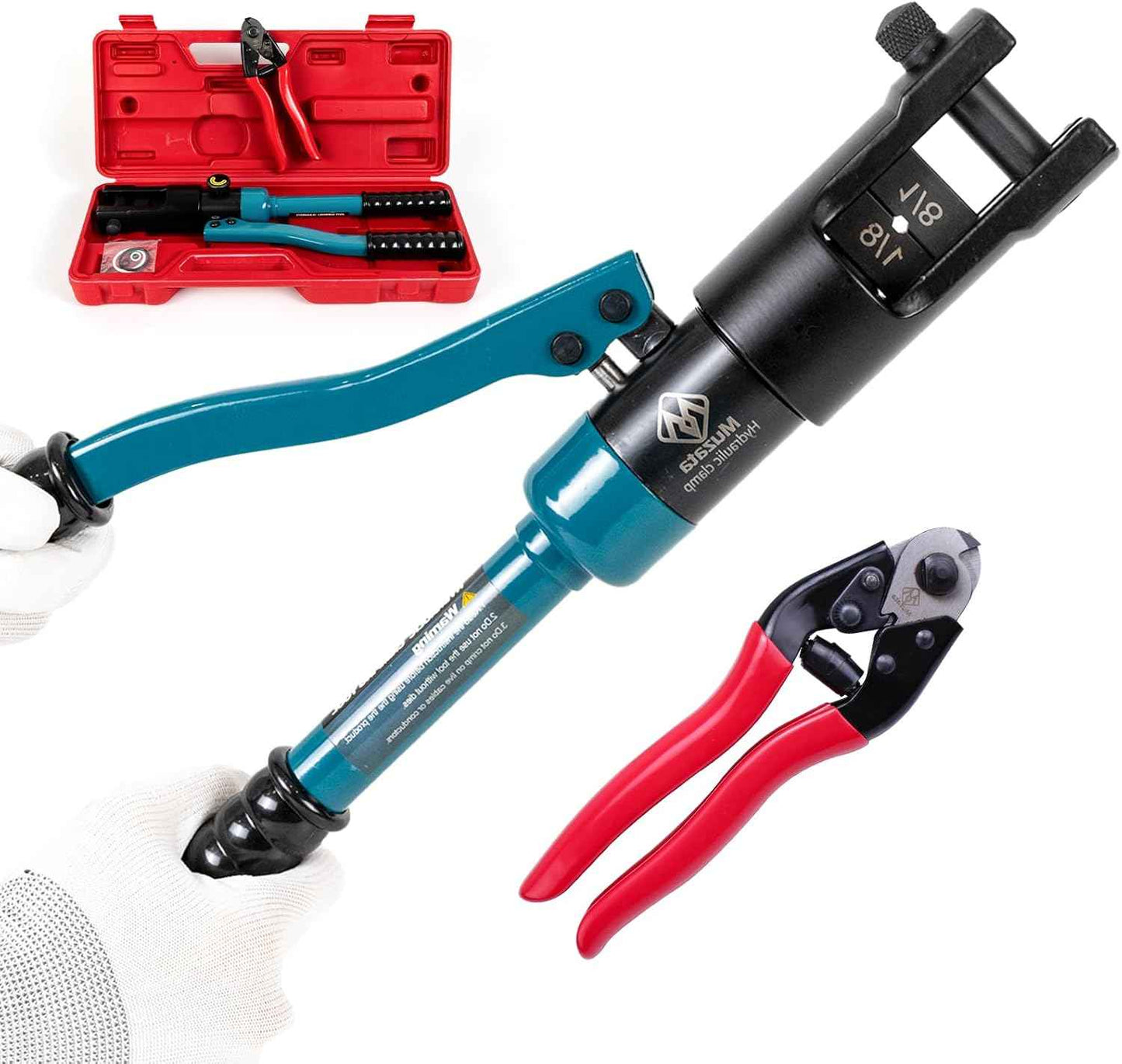 Hydraulic Crimping Tool for Stainless Steel Cable Railing - Muzata Custom Cable Swaging Kit with Wire Cutter (1/8", 5/32", 3/16")