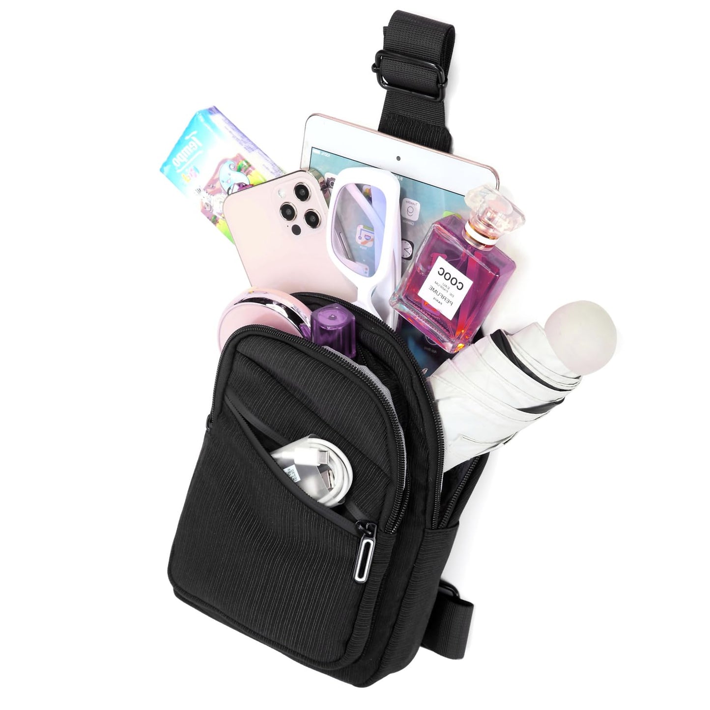 AOSTIHOT Small Sling Backpack Crossbody Sling Bag for Women, Casual Chest Daypack Cross Body for Travel Running Hiking Black White