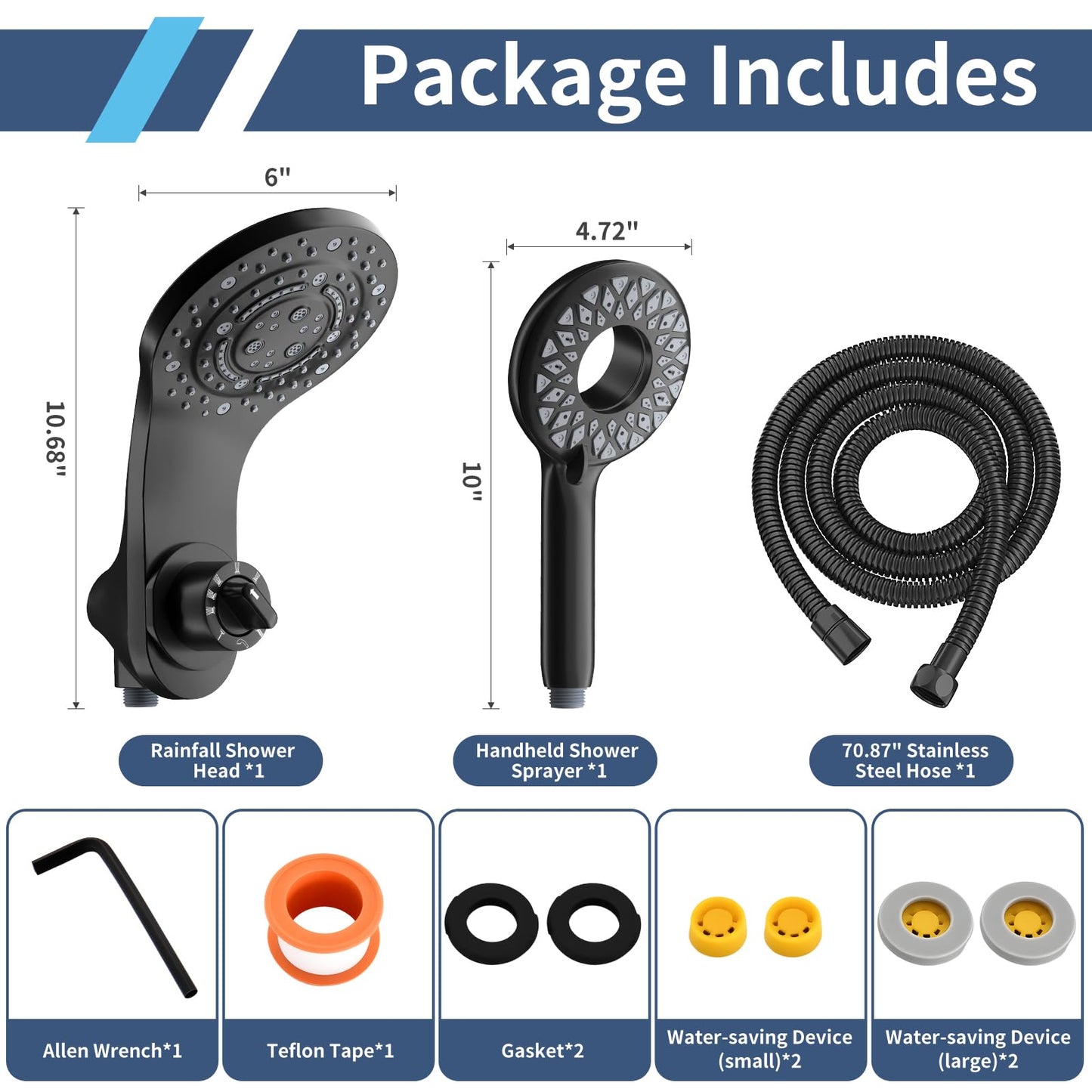 KAIYING Magnetic Rain Shower Head with Handheld Spray Combo, High Pressure Magnetix Dual Shower Head with 9 Spray Modes, Bathroom Big Modern Waterfall Showerhead with 5 Settings (Matte Black)