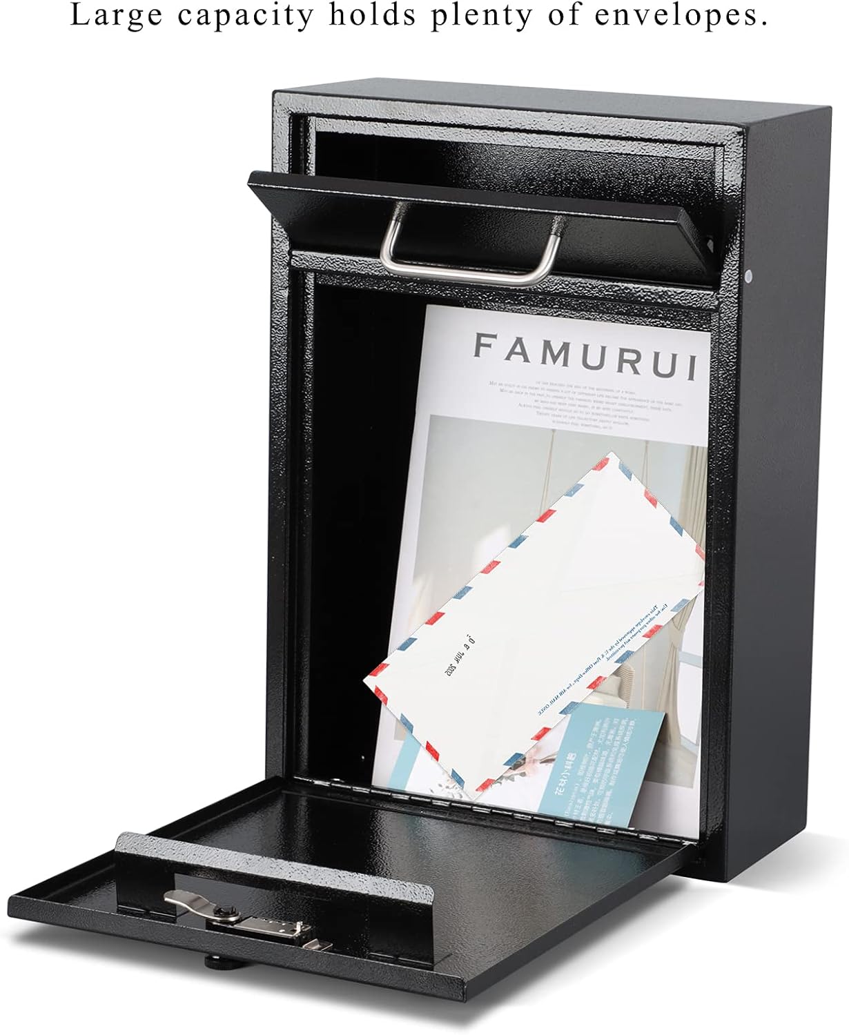 Secure Wall-Mount Mailbox with Lock | KYODOLED Large Steel Drop Box, Black, 16.2H x 11.22L x 4.72W