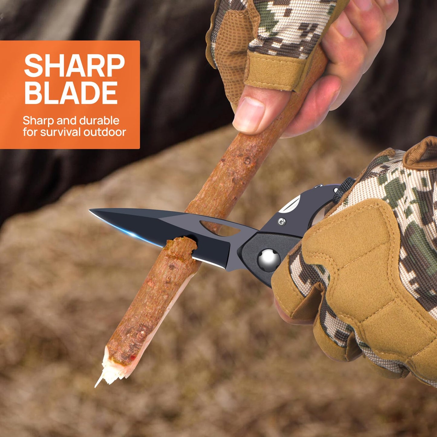 Multitool Carabiner with Pocket Knife, Gift for Men Him Dad Husband, 6-in-1 Multitool with EDC Carabiner Keychain,Bottle Opener,Window Breaker & Screwdriver,Cool Gadgets for Outdoor,Repair (Black)