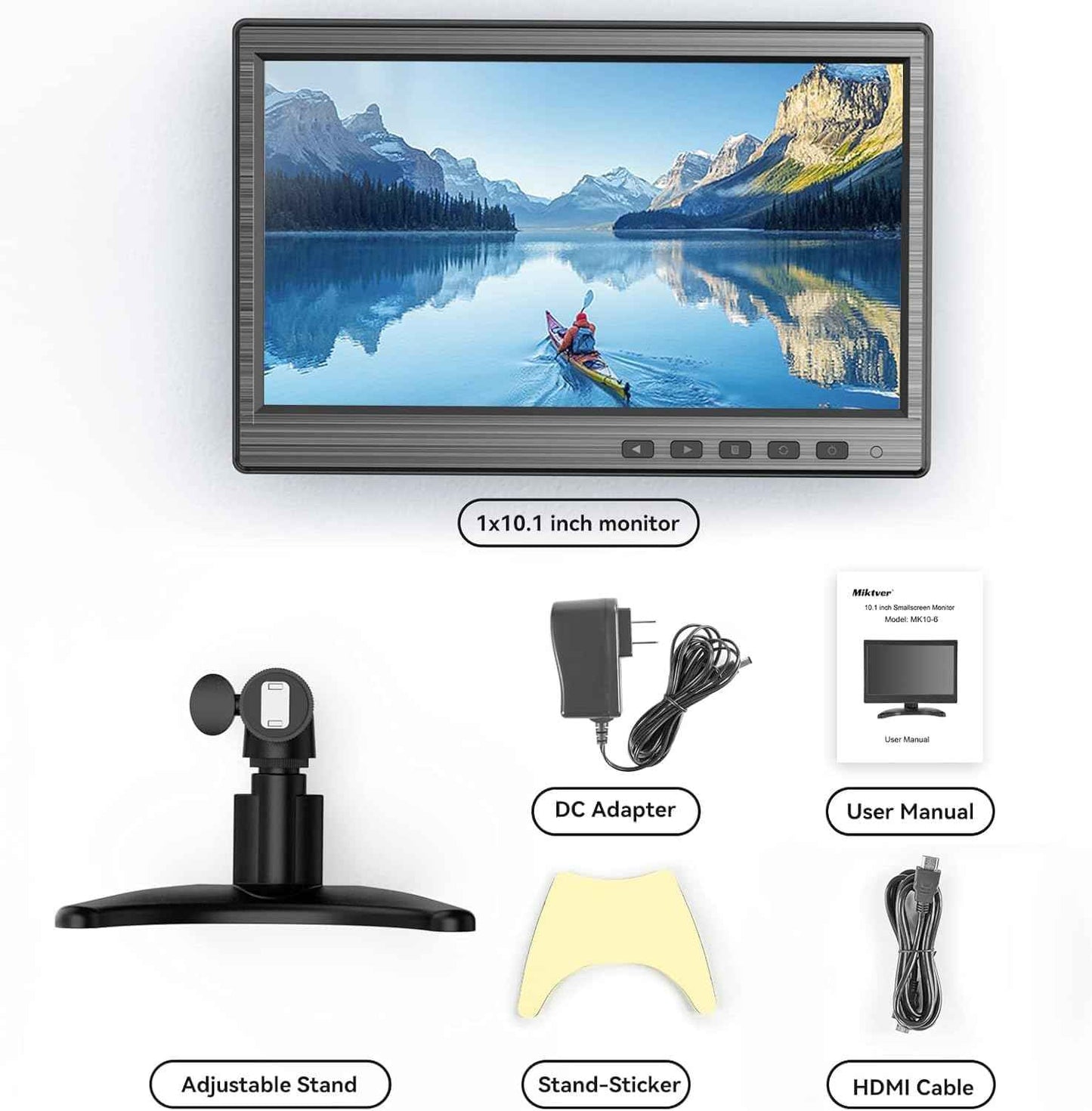 10.1-Inch IPS LCD Monitor - 1024x600 Security CCTV Display with HDMI, VGA, BNC, RCA