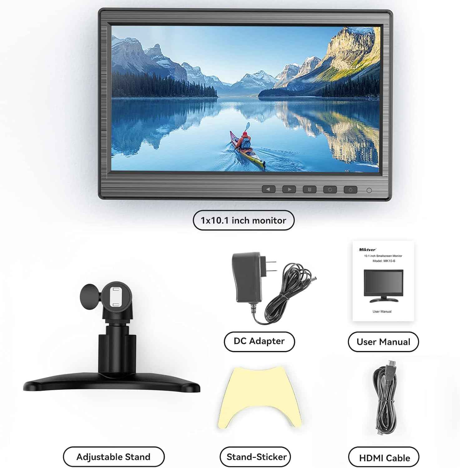 10.1-Inch IPS LCD Monitor - 1024x600 Security CCTV Display with HDMI, VGA, BNC, RCA