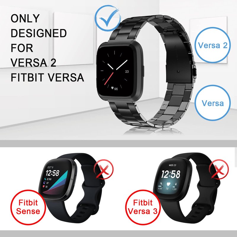Wearlizer Stainless Steel Band Compatible for Fitbit Versa/Versa 2/Versa Lite Bands Women Men,Ultra-Thin Lightweight Replacement Band Strap Bracelet Compatible for Fitbit Versa Black