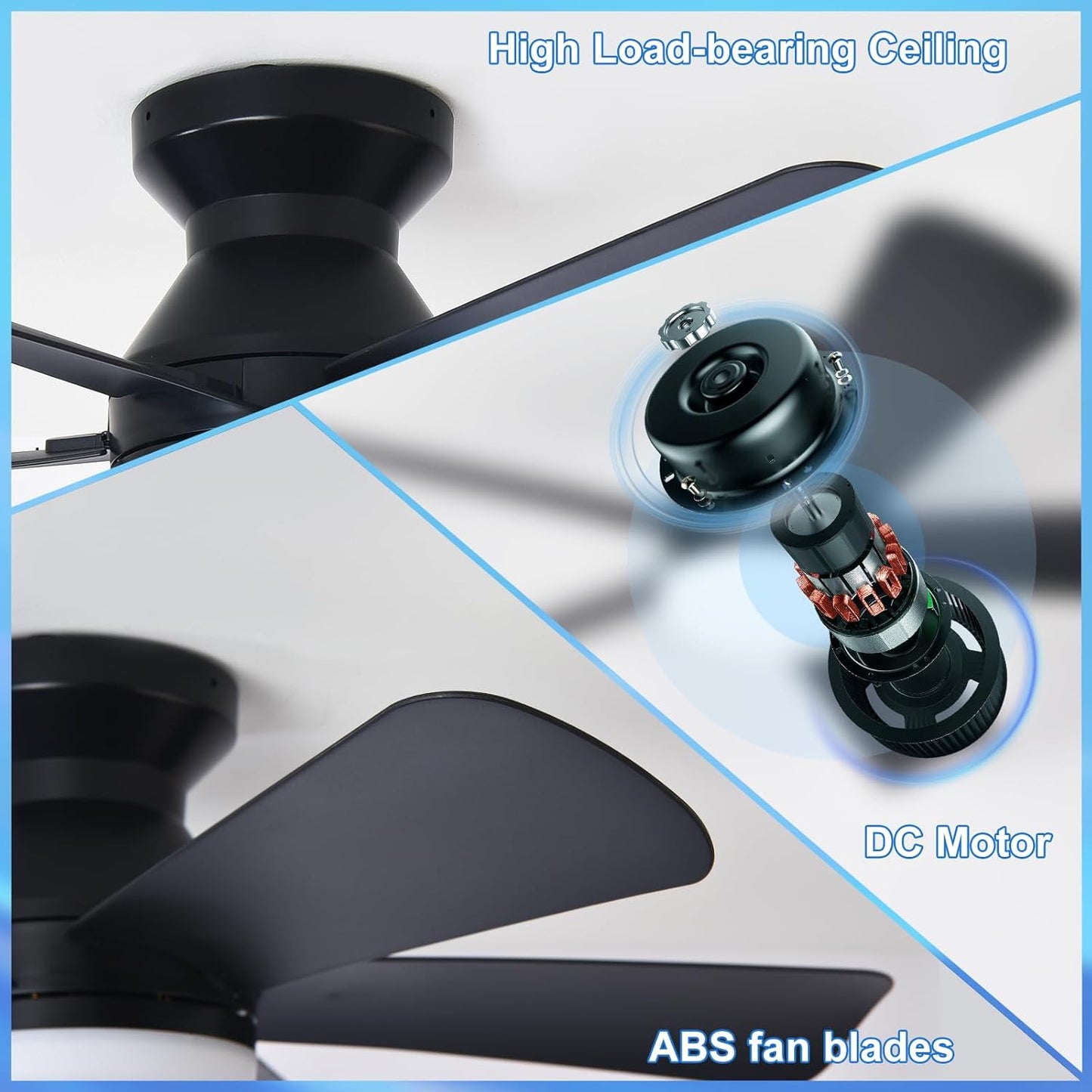 42-Inch Modern Black Ceiling Fan with Light & Remote - Dimmable Low Profile, 5 Reversible Walnut Blades, 6 Speeds for Indoor/Outdoor Use
