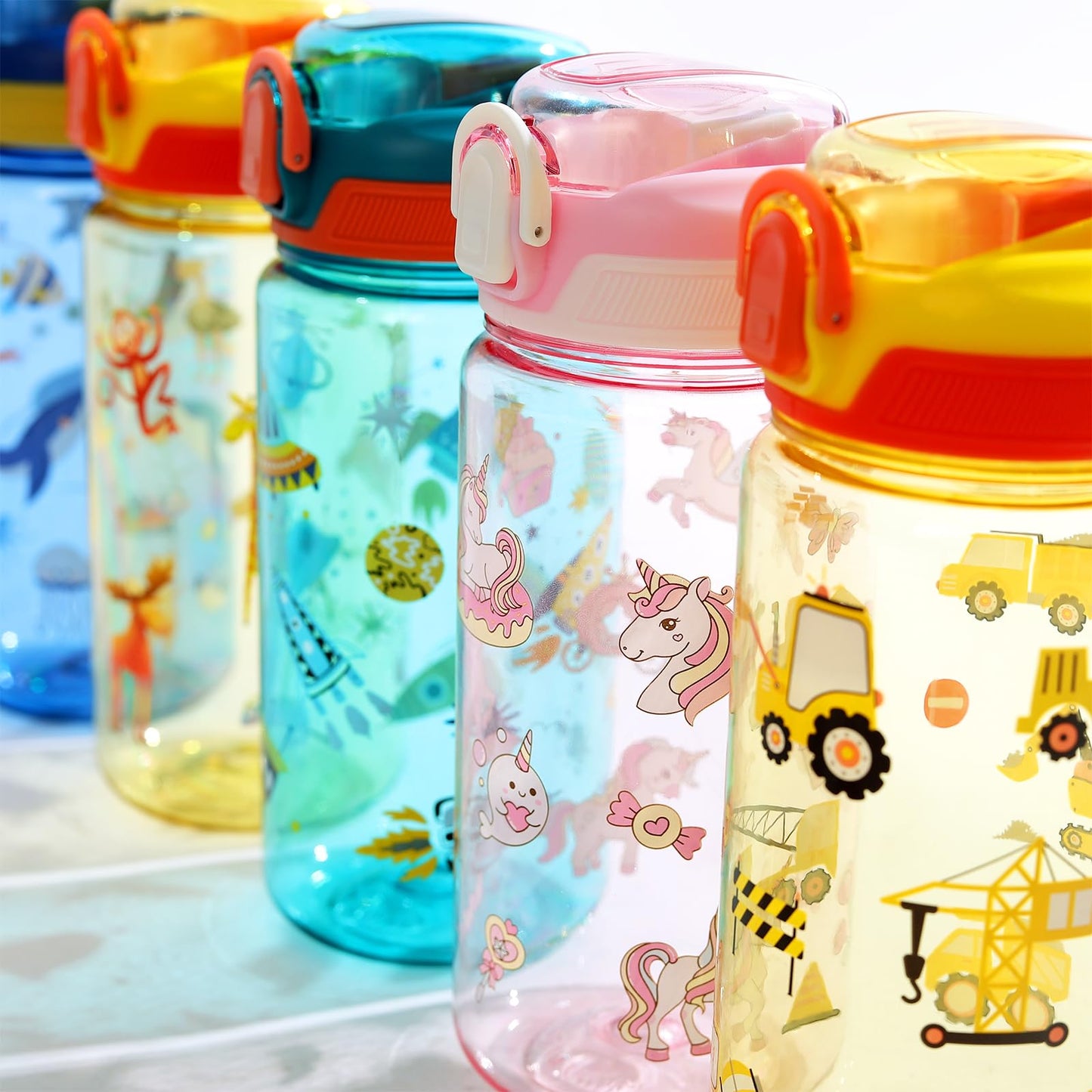 wooshwa Kids Water Bottle for School or Travel, 20 Oz Durable Plastic Water Bottle with Silicone Straw and Pop-Up Spout Cover, BPA Free & Dishwasher Safe(Excavator)