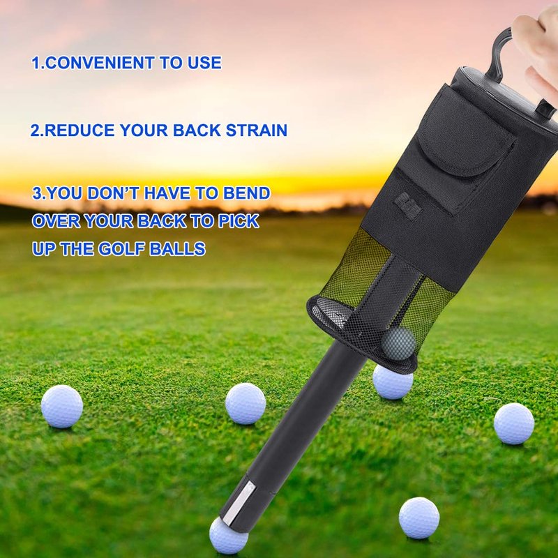 Number-one Golf Ball Collector, Golf Ball Shag Bag Holds About 75 Balls Golf Detachable Ball Retrievers Tube with Storage Bag Golf Ball Picker Scooping Device (Black)